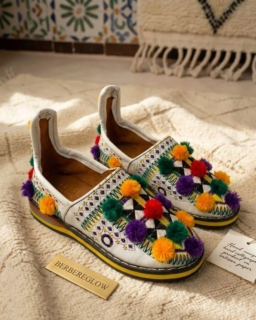 Colorful Moroccan Babouches | Handmade Berber Slippers | Boho Pom Pom Shoes | Moroccan Leather Flats | Ethnic Handmade Shoes - image 4