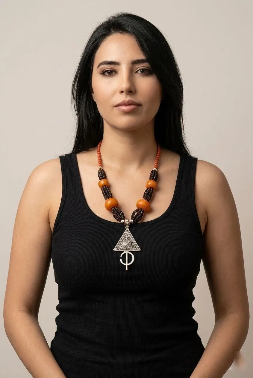 Boho Statement Necklace, Ethnic Berber Style Necklace, Tribal Pendant Necklace, Handmade Look Jewelry, Festival Jewelry Burning Man morocco - image 5