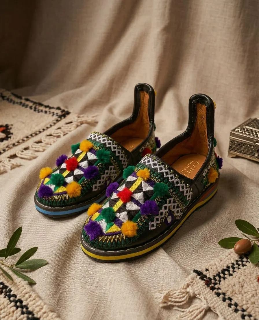 Colorful Moroccan Babouches | Handmade Berber Slippers | Boho Pom Pom Shoes | Moroccan Leather Flats | Ethnic Handmade Shoes - image 5