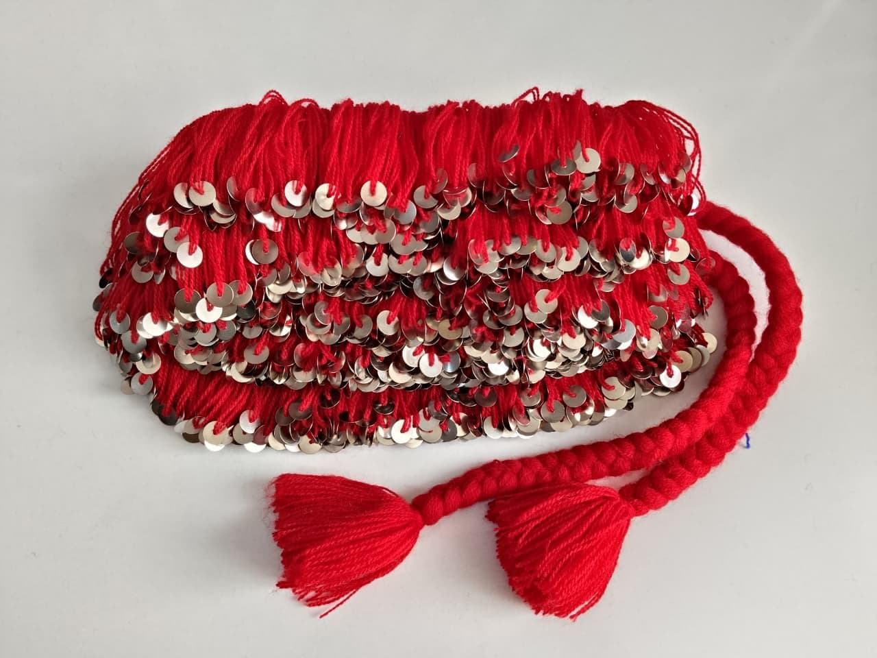 Handmade Red Belly Dance Belt – Moroccan Hip Scarf with Silver Sequins & Tassels – Oriental Dance Costume – Tribal Fusion Dance Accessory - image 4