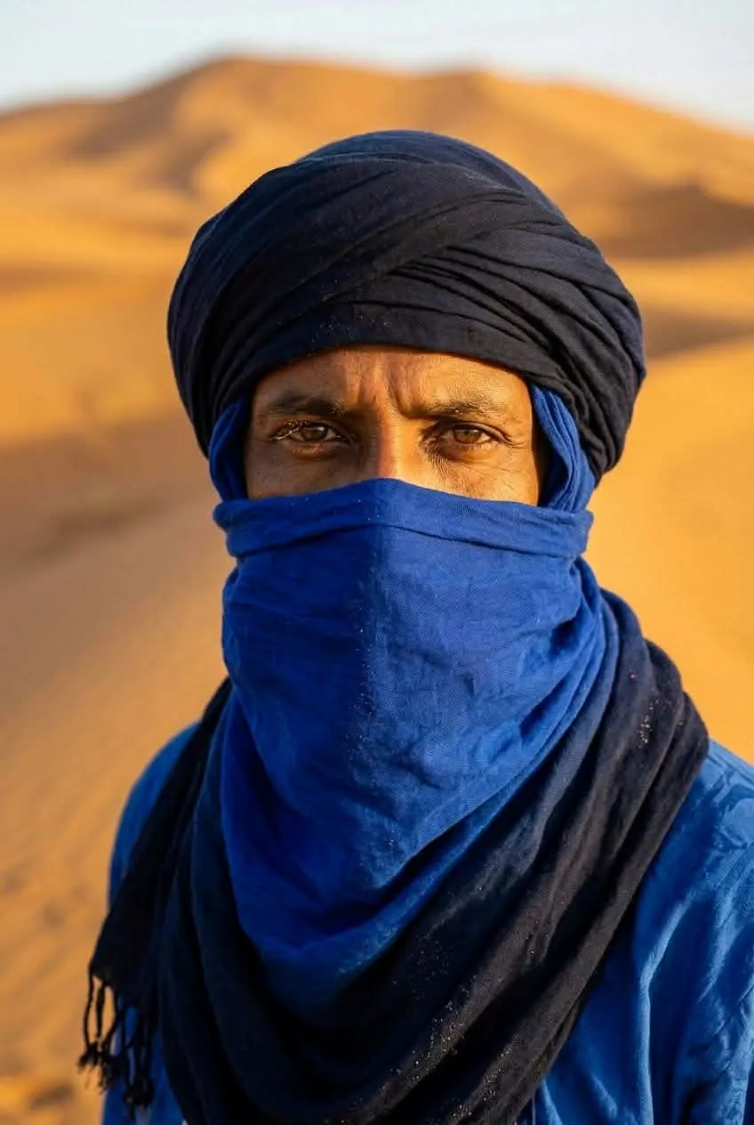 Blue Tuareg Scarf (Sahara Cheche) – Desert Head Scarf – Berber Cotton Wrap – Boho Ethnic Shawl – Unisex Travel Accessory Gift - image 3