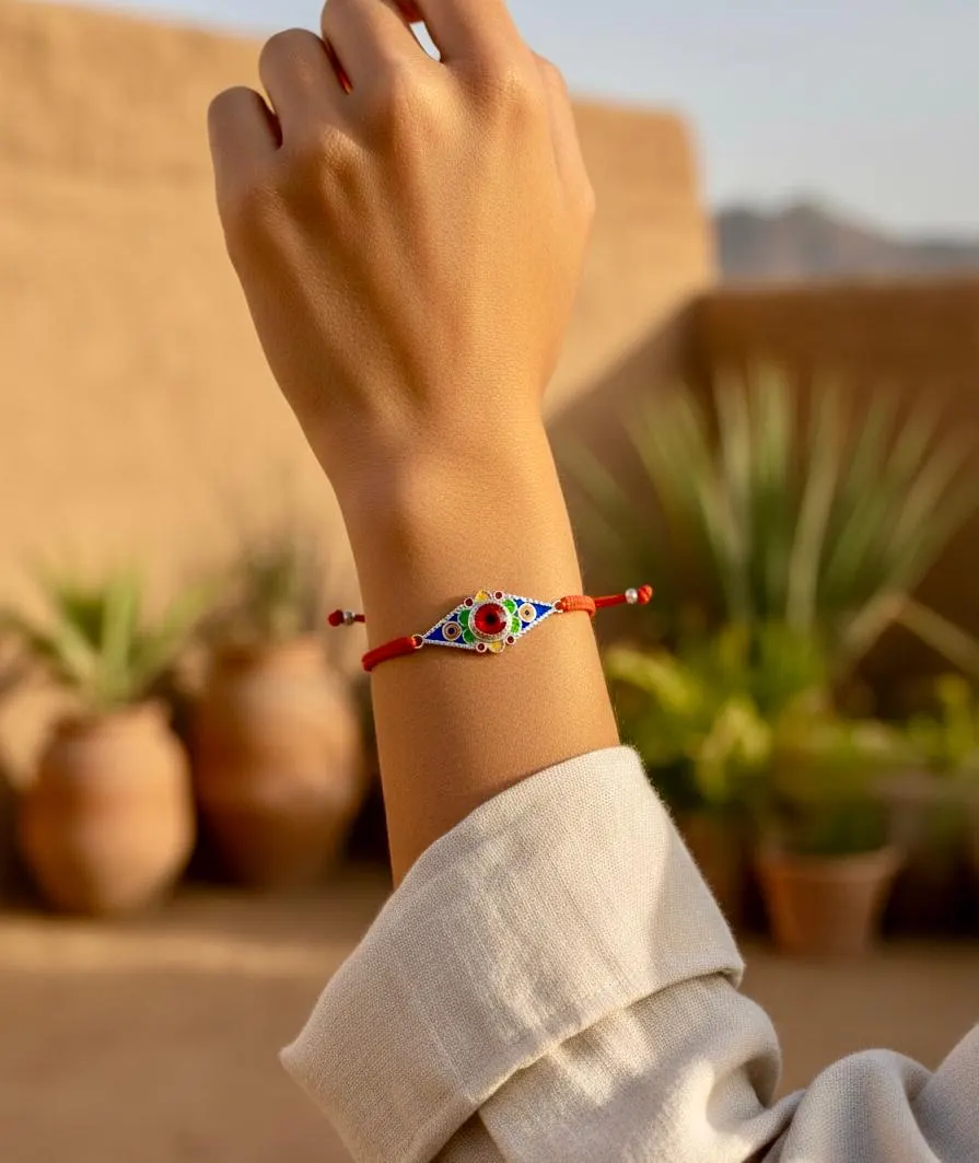 Berber Evil Eye Bracelet -Handmade Moroccan Cord Bracelet with Enamel Silver Charm for women - BerbereGlow™ - image 3