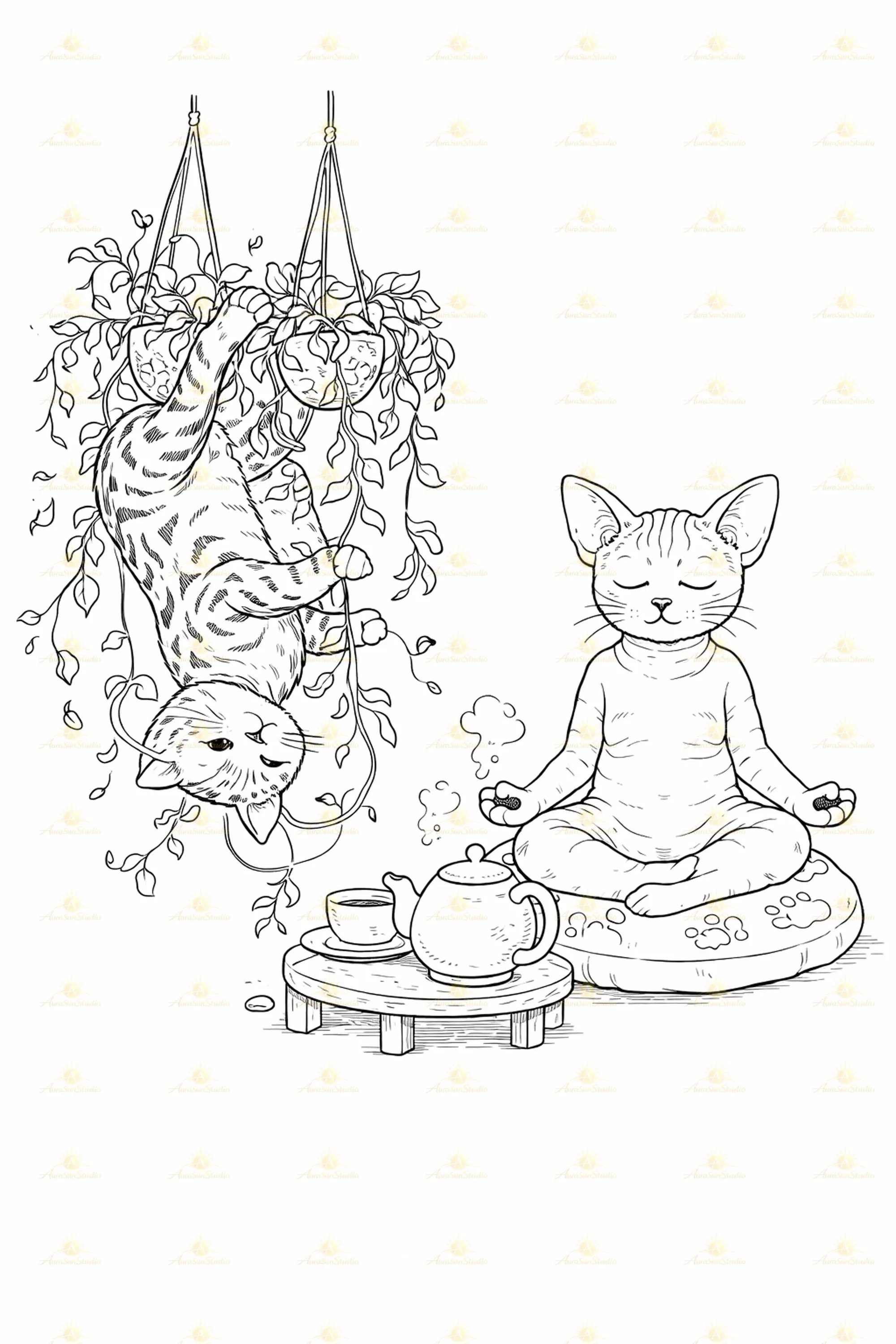 Kawaii Cat Cafe Coloring Pages, 30 Kittens Activity (Digital Download) - image 3