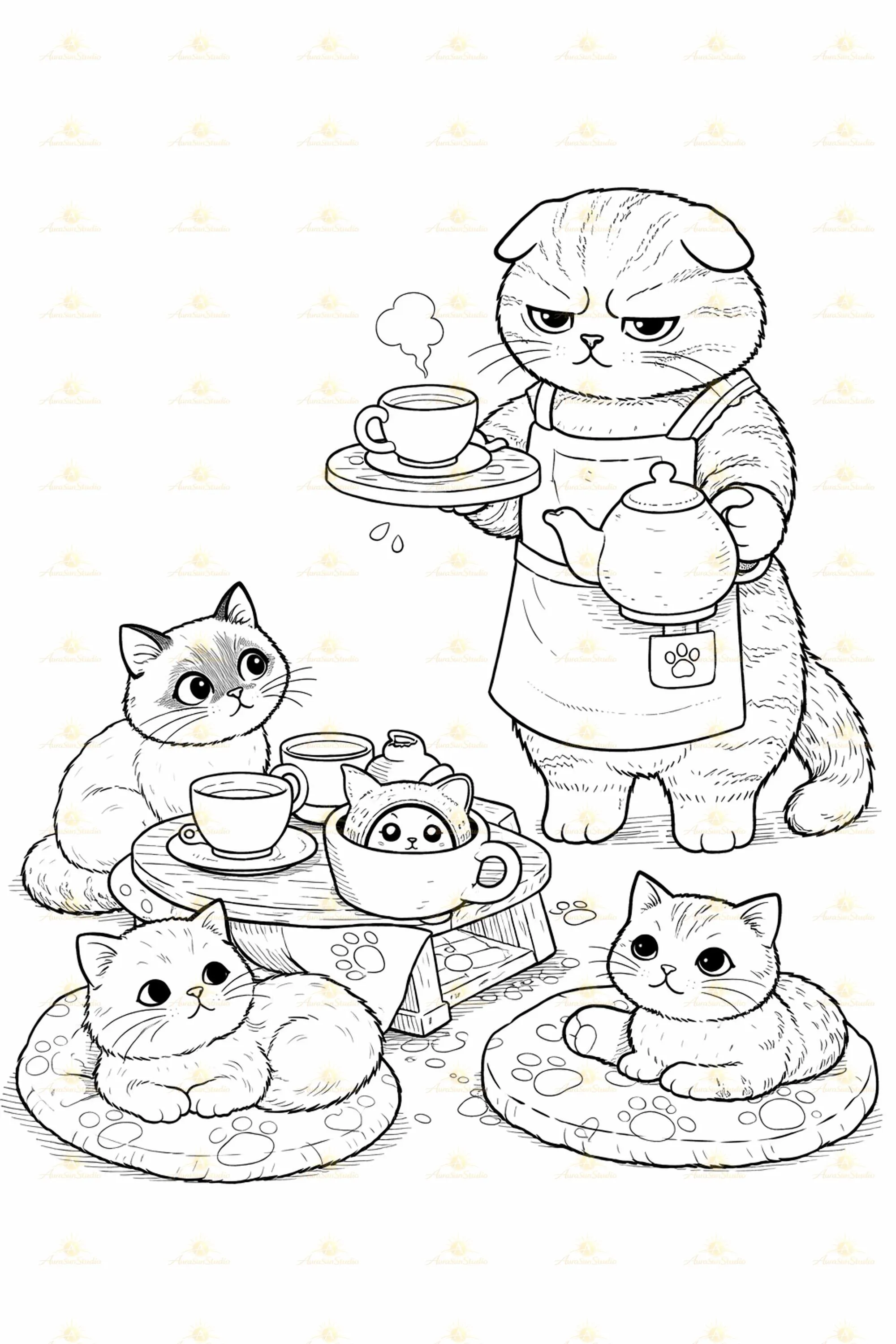Kawaii Cat Cafe Coloring Pages, 30 Kittens Activity (Digital Download) - image 2