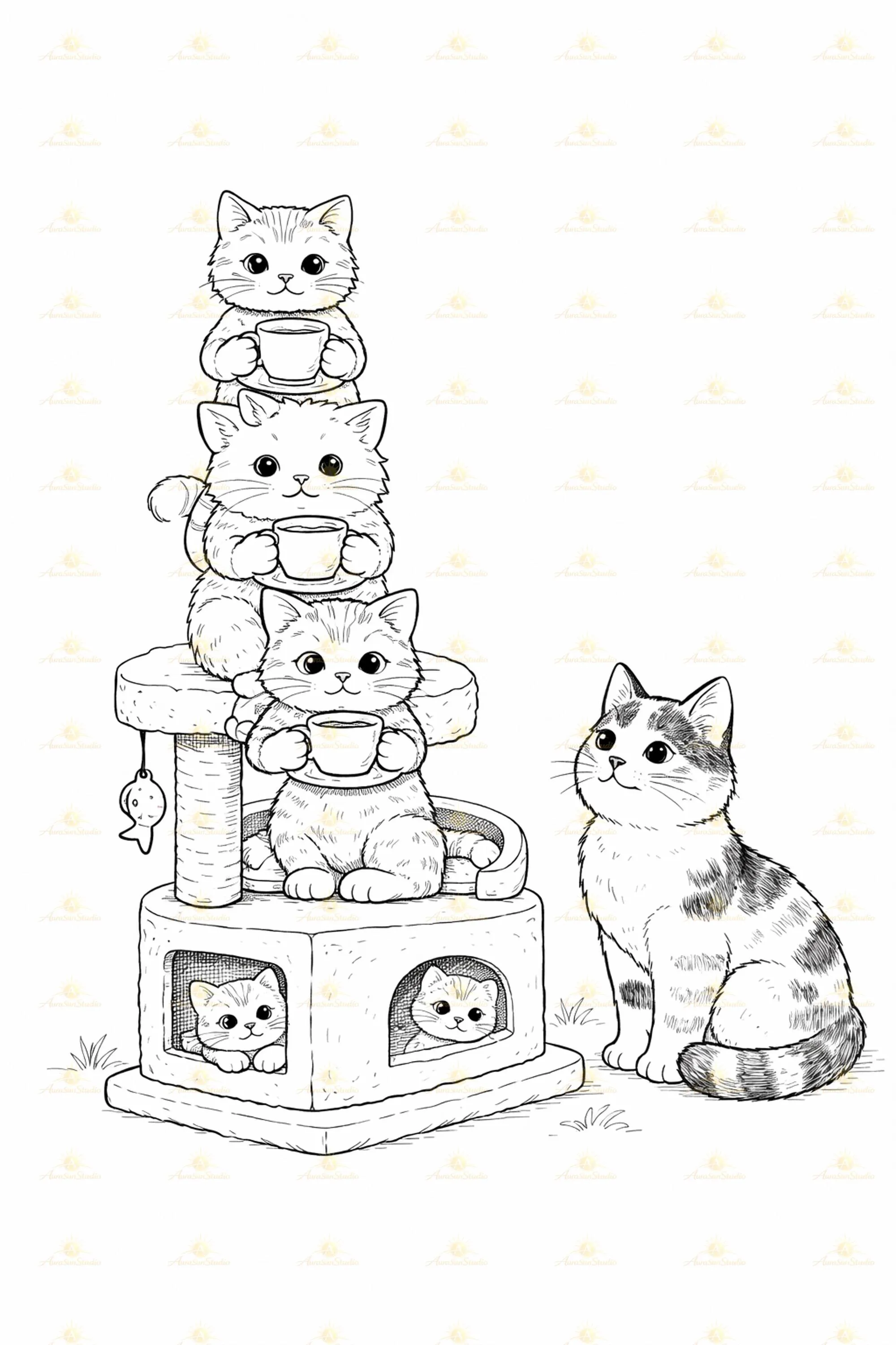 Kawaii Cat Cafe Coloring Pages, 30 Kittens Activity (Digital Download) - image 4