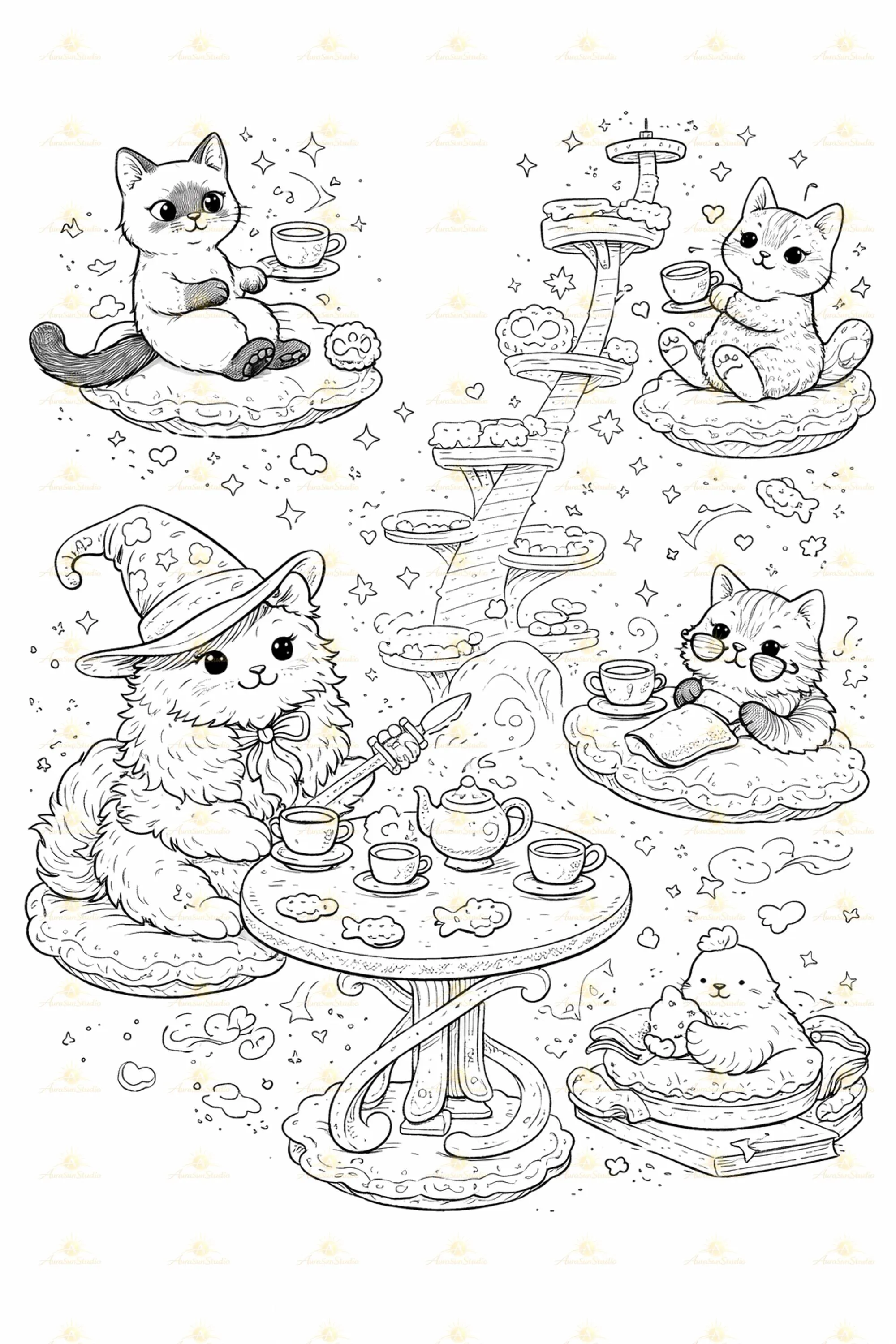 Kawaii Cat Cafe Coloring Pages, 30 Kittens Activity (Digital Download) - image 5