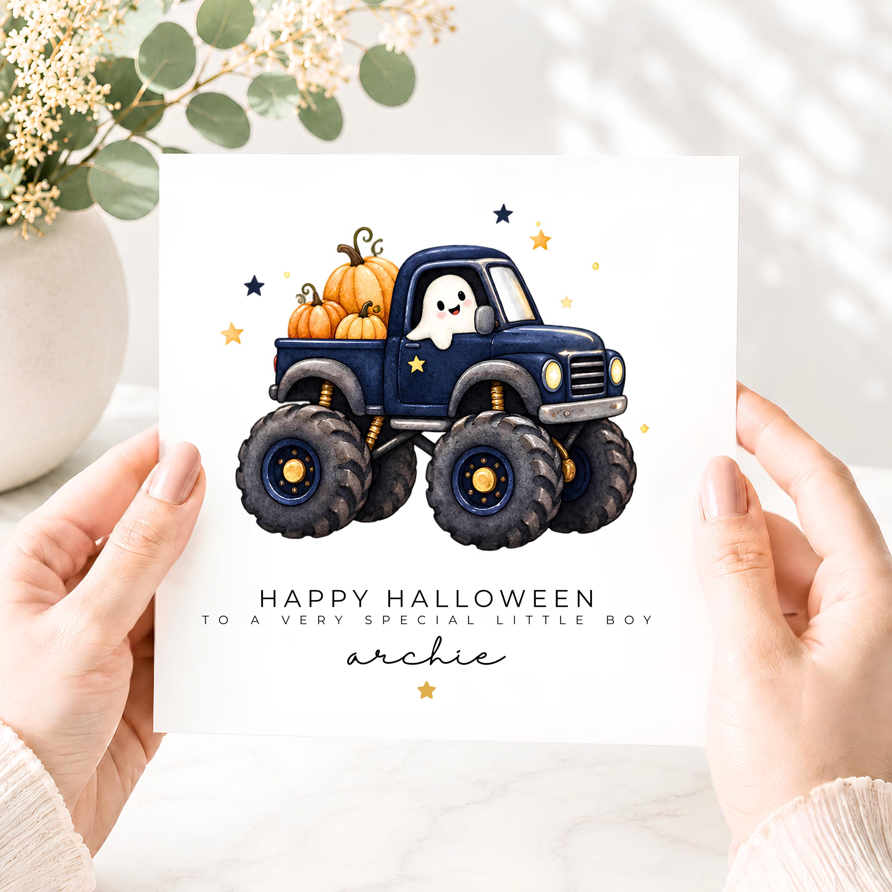 Personalised Halloween Card for Boy, Happy Halloween Card for Son Grandson Nephew, Cute Monster Pumpkin Card, Kids Halloween Card - image 3