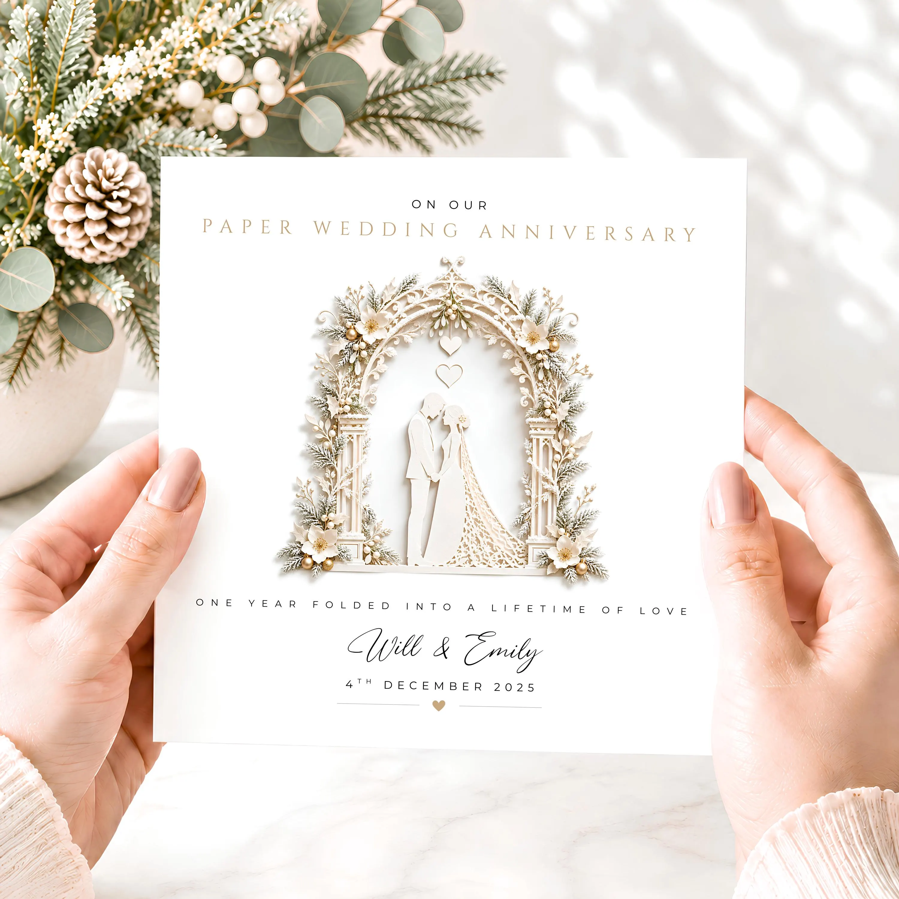 Winter Paper Wedding Anniversary Card, 1st Anniversary Card, Personalised First Anniversary, Christmas 1st Wedding Anniversary Card - image 3
