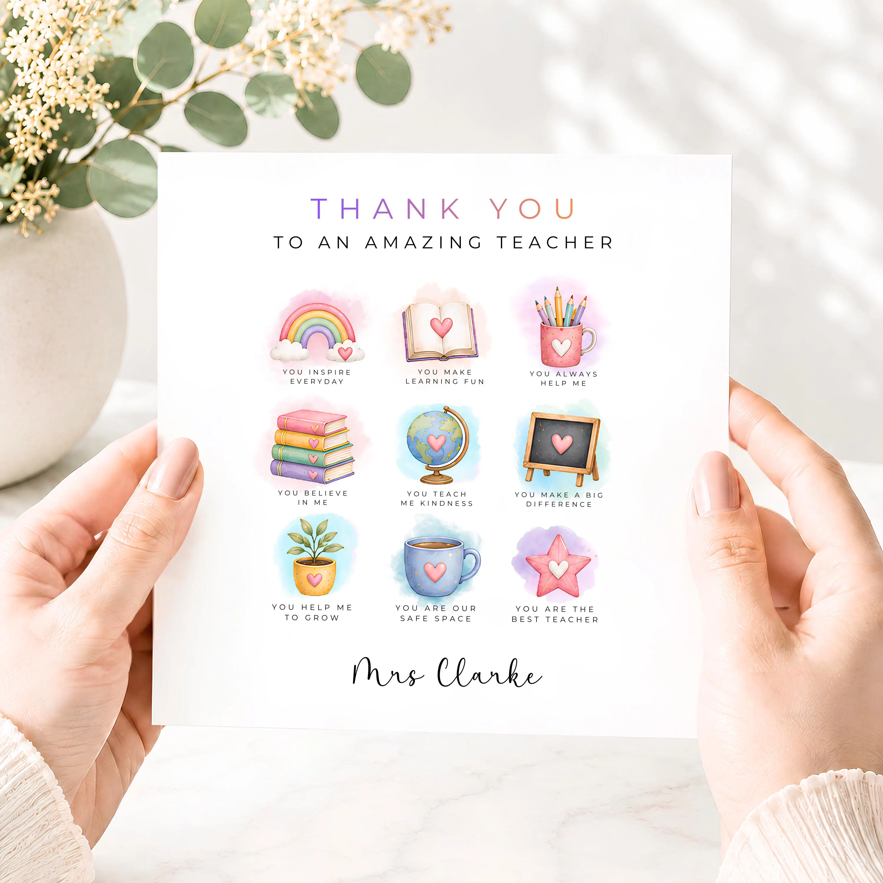 Personalised Teacher Thank You Card, Thank You Teacher Gift, Custom Teacher Card, End of Year Card, Nursery Preschool SEN Teaching Assistant - image 4