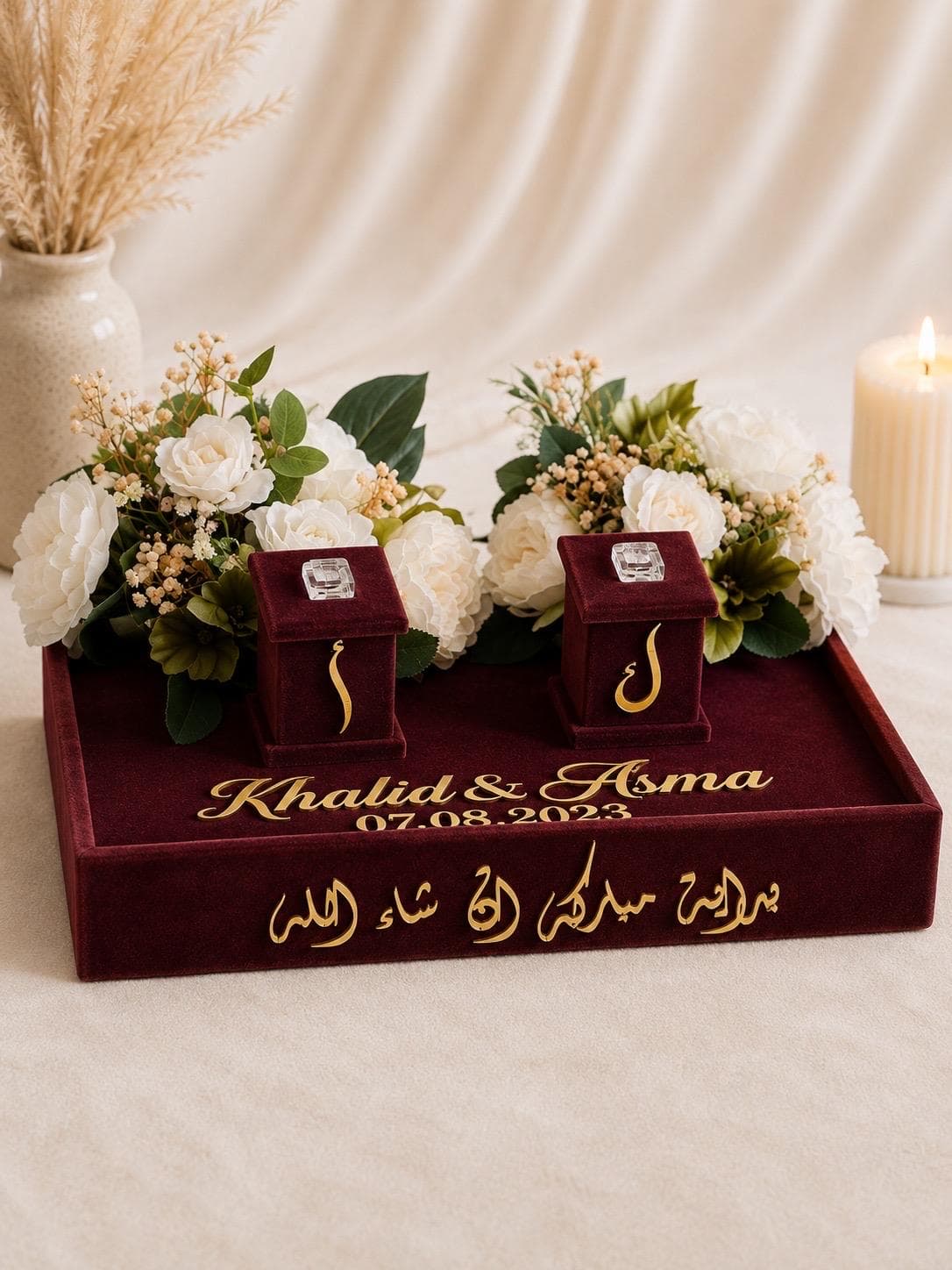 Personalized Velvet Ring Tray, Custom Wedding Keepsake, Floral Bouquet Holder - image 4