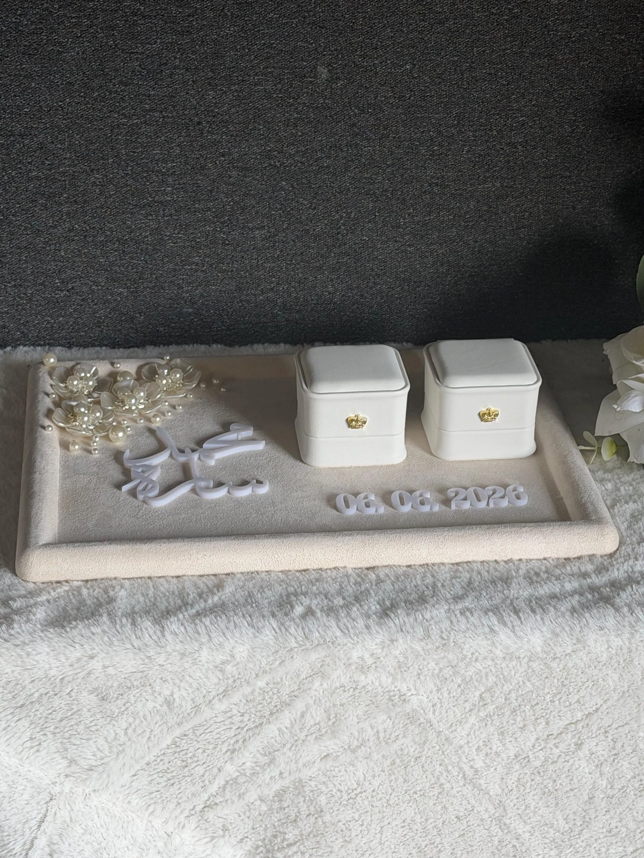Personalized luxury modern engagement Velvet Ring Tray stand, Custom Wedding Keepsake . - image 2