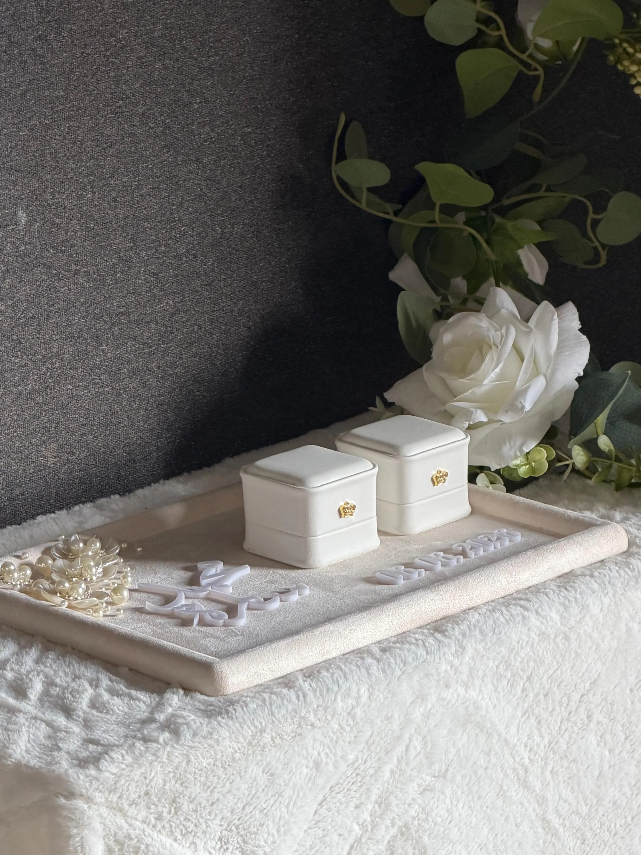 Personalized luxury modern engagement Velvet Ring Tray stand, Custom Wedding Keepsake . - image 5