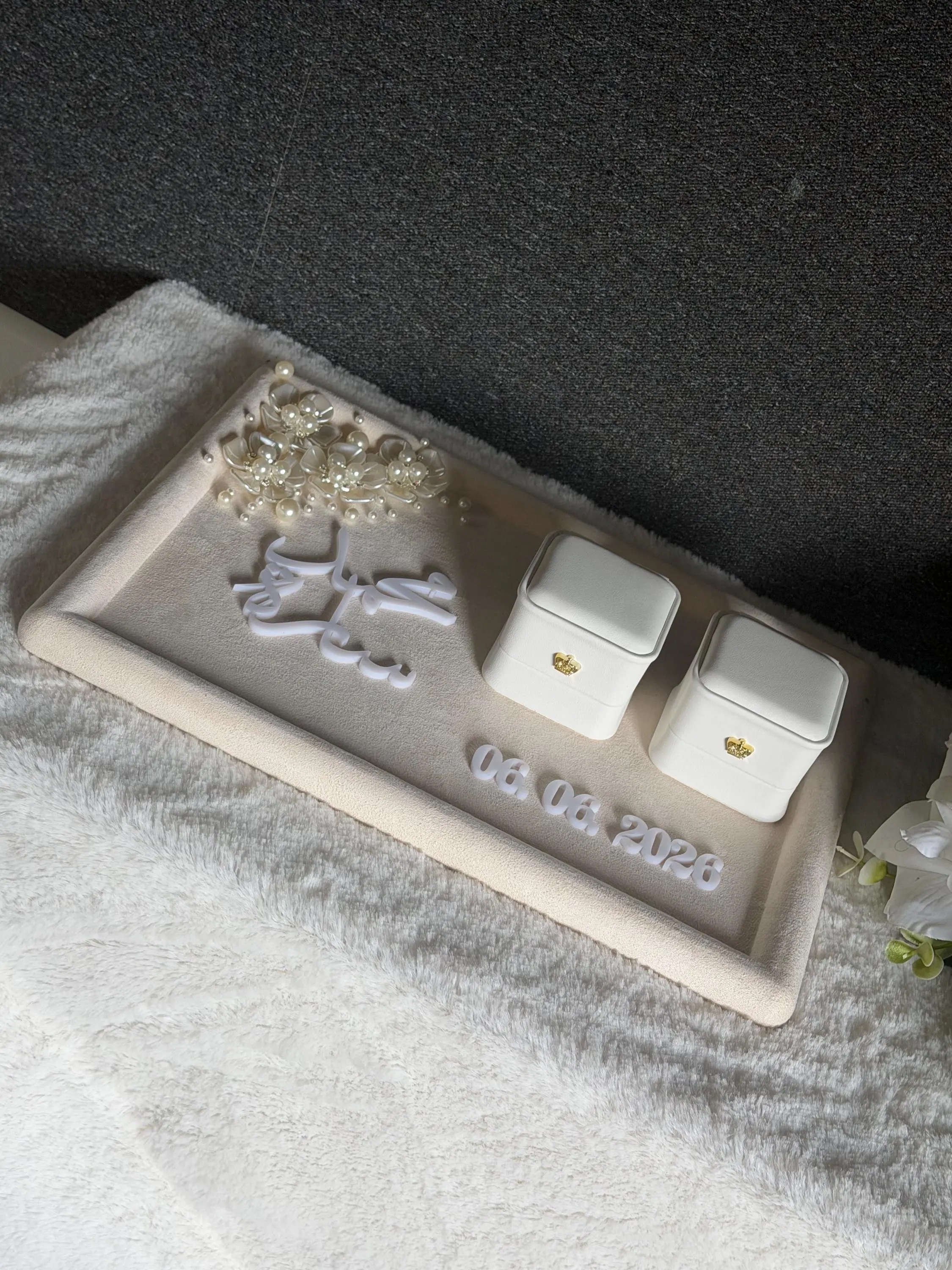 Personalized luxury modern engagement Velvet Ring Tray stand, Custom Wedding Keepsake . - image 4
