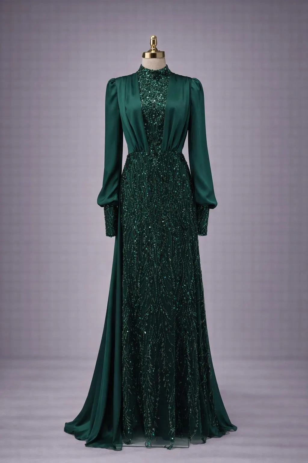 Charcoal Black Sequin Lace Maxi Dress: Elegant Islamic Formal Gown - image 3
