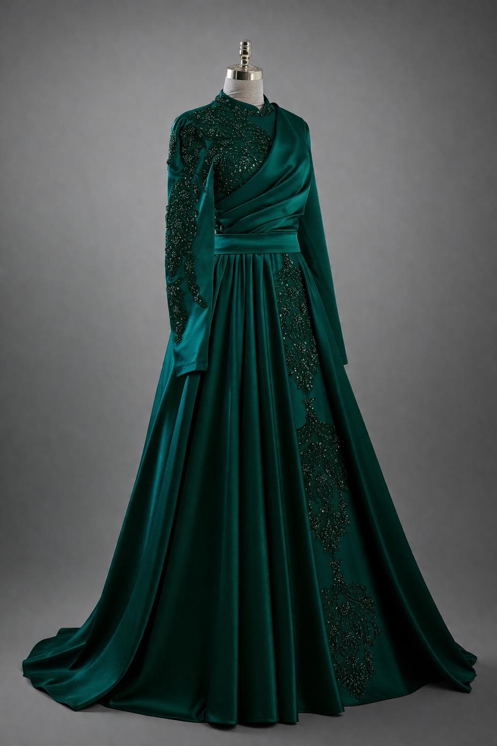 Emerald Green Lace Maxi Dress: Modest Islamic Formal Evening Gown - image 4
