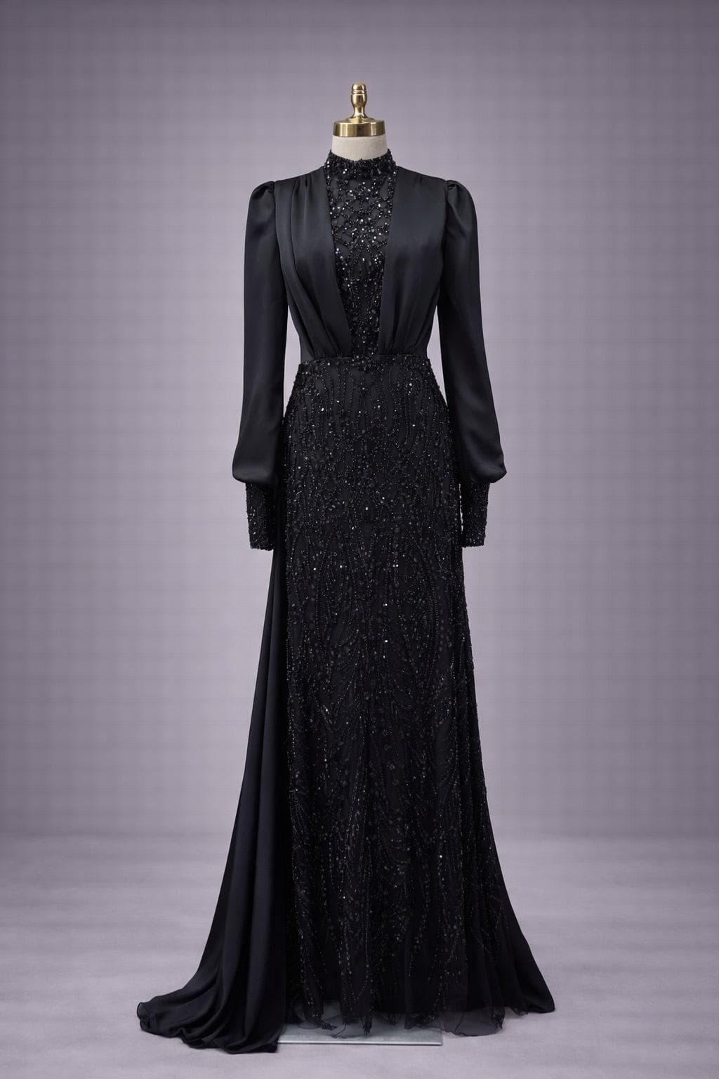 Charcoal Black Sequin Lace Maxi Dress: Elegant Islamic Formal Gown - image 4