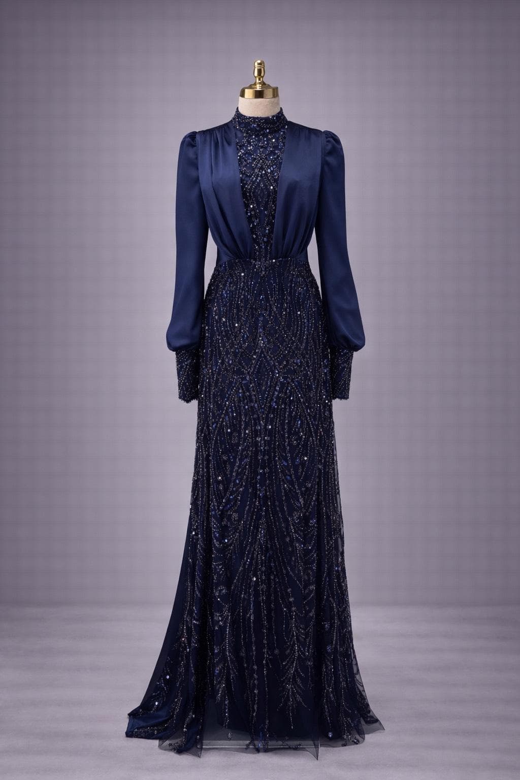 Charcoal Black Sequin Lace Maxi Dress: Elegant Islamic Formal Gown - image 5
