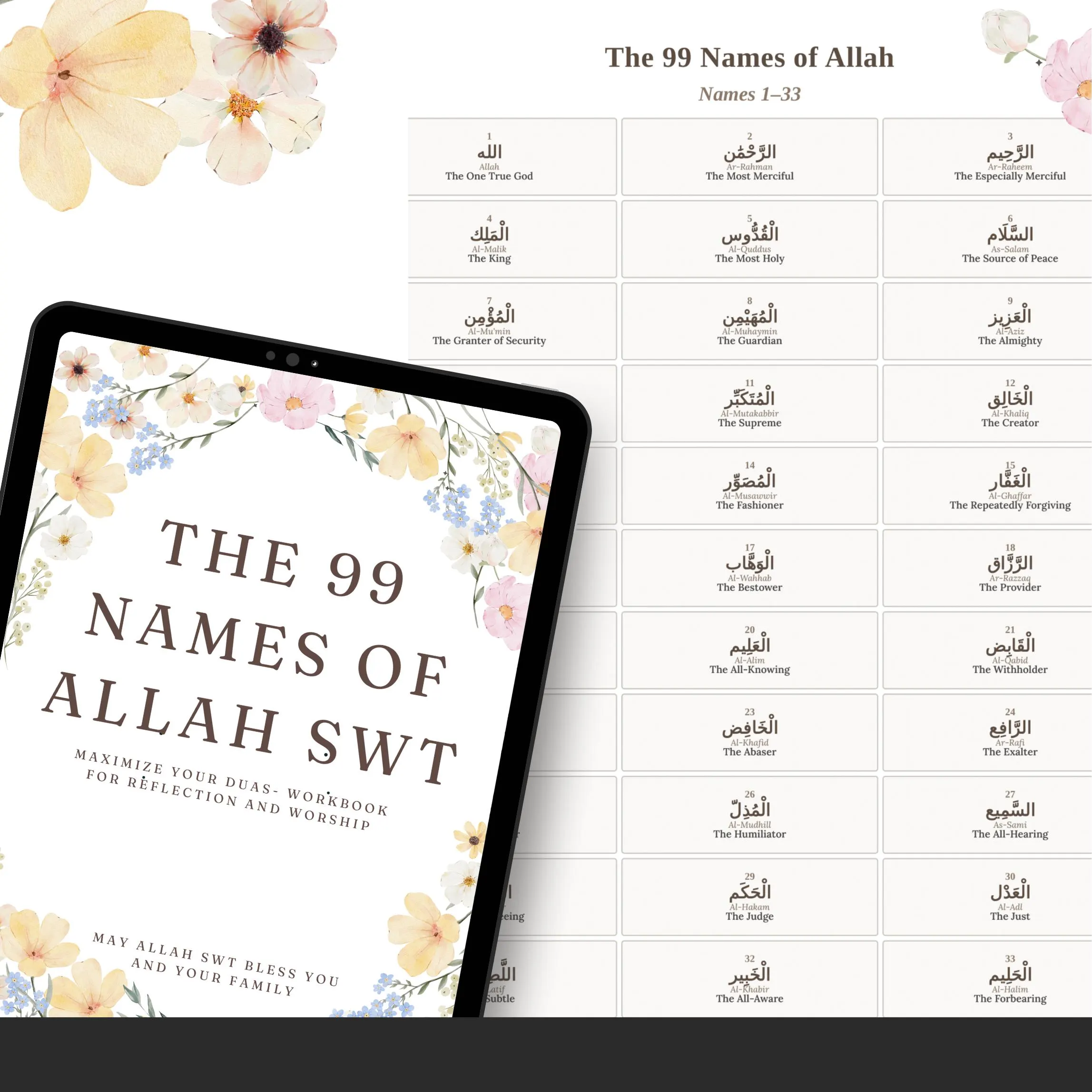 99 Names of Allah Journal | Islamic Reflection Workbook (Digital PDF)