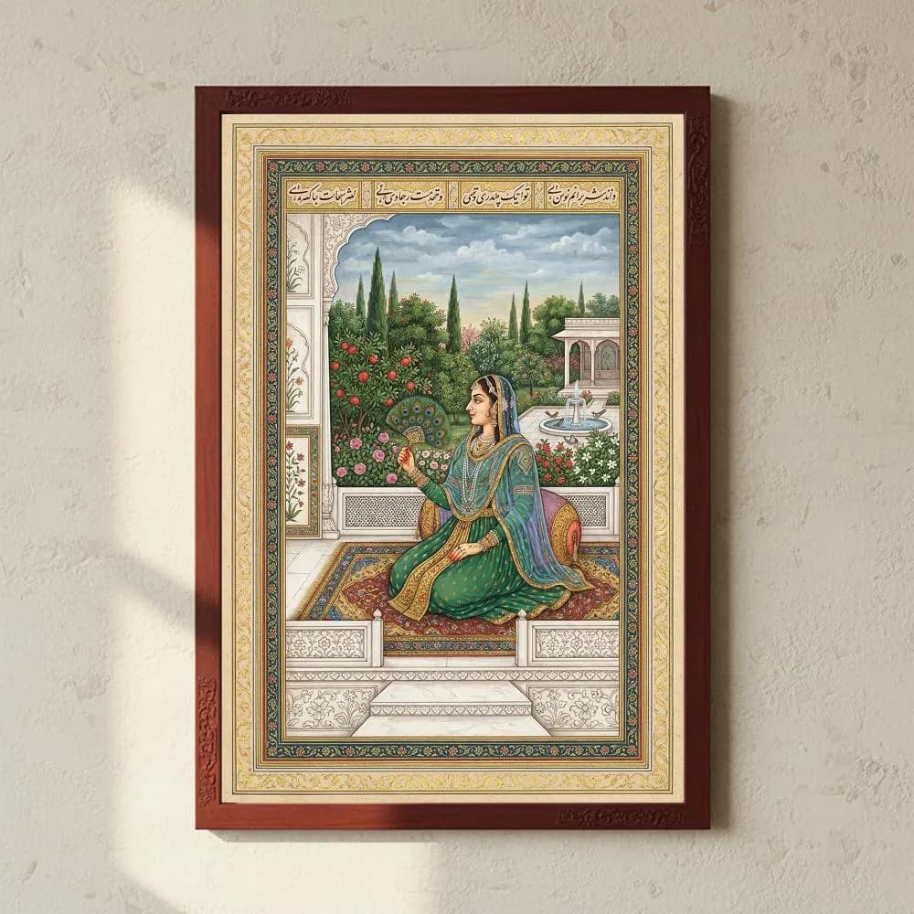 Mughal Lady Wall Art | Indian Queen Portrait | South Asian Decor | Peacock Fan Painting | Traditional Mughal Art Print | Digital Download - image 5