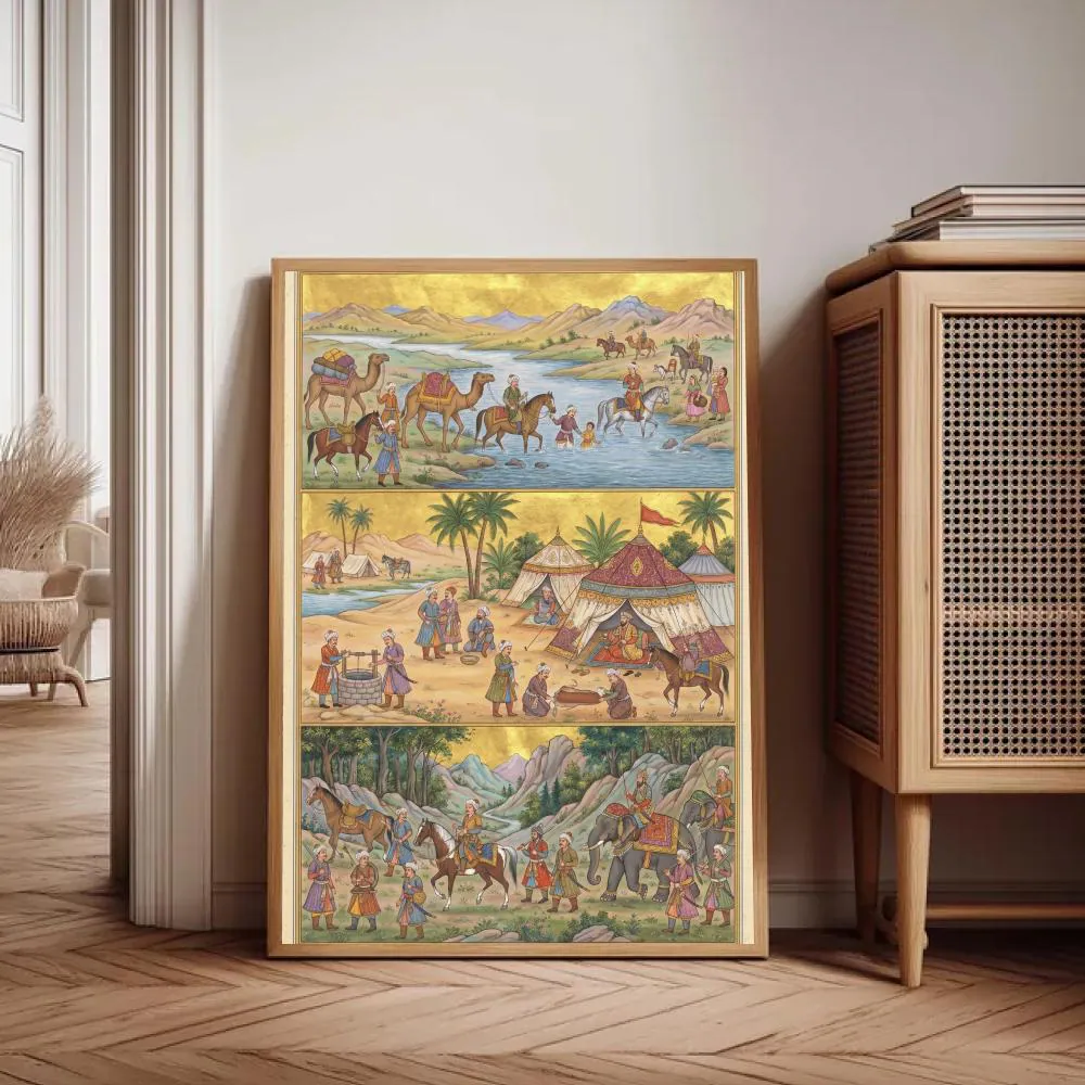 Mughal Triptych Art Print, Indo Persian Miniature Painting, Vintage Indian Wall Art, Islamic King Decor Digital Download - image 4