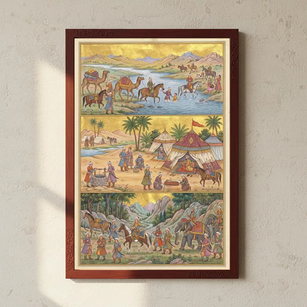 Mughal Triptych Art Print, Indo Persian Miniature Painting, Vintage Indian Wall Art, Islamic King Decor Digital Download - image 5