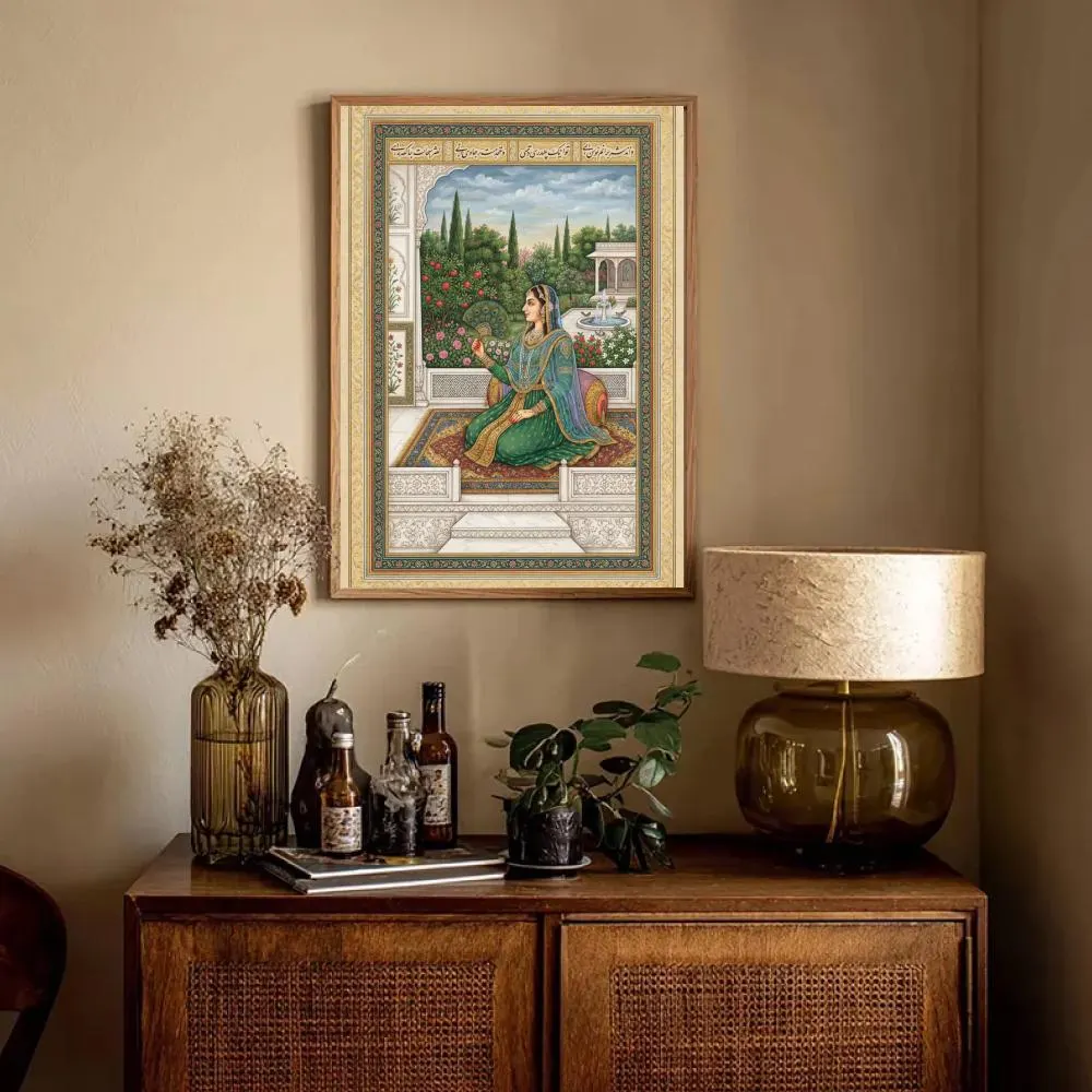 Mughal Lady Wall Art | Indian Queen Portrait | South Asian Decor | Peacock Fan Painting | Traditional Mughal Art Print | Digital Download - image 4