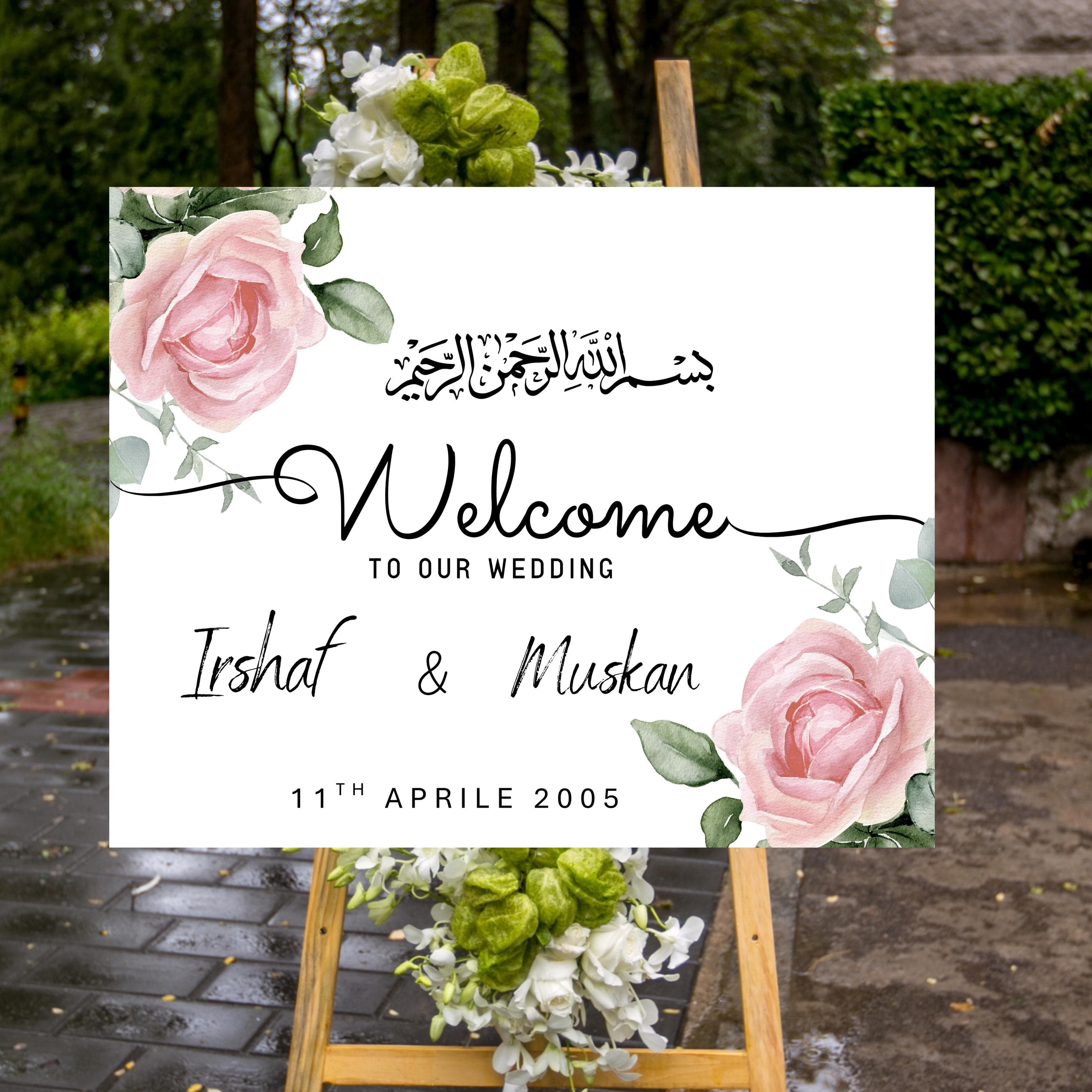 Red Floral Nikkah Welcome Sign Template, Editable Islamic Wedding Sign, Bismillah Arabic Calligraphy Muslim Wedding Decor, Instant Download - image 3