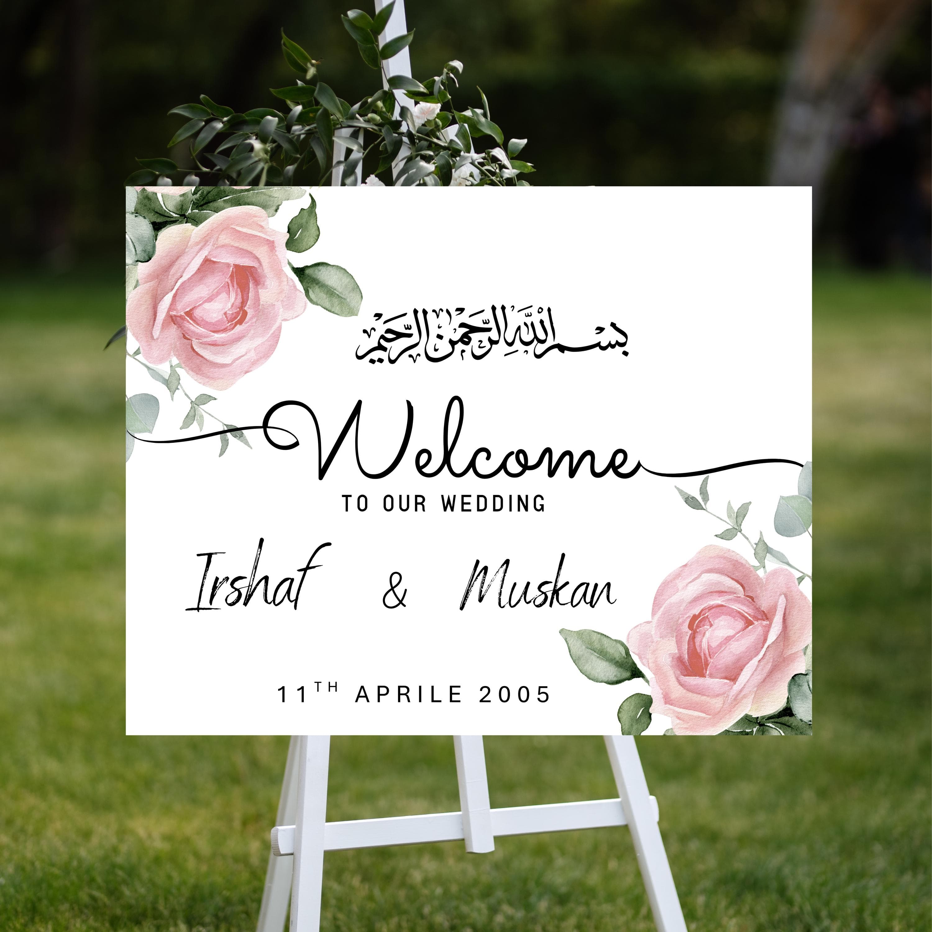 Red Floral Nikkah Welcome Sign Template, Editable Islamic Wedding Sign, Bismillah Arabic Calligraphy Muslim Wedding Decor, Instant Download - image 4