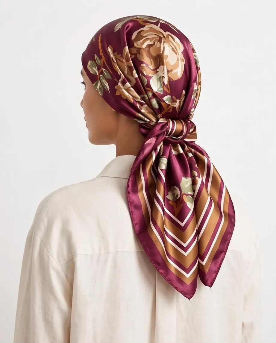 Burgundy Satin Head Scarf with Built-In Cotton Headband | Elegant Head Covering for Women | Comfortable for Hair Loss, Chemotherapy - image 3