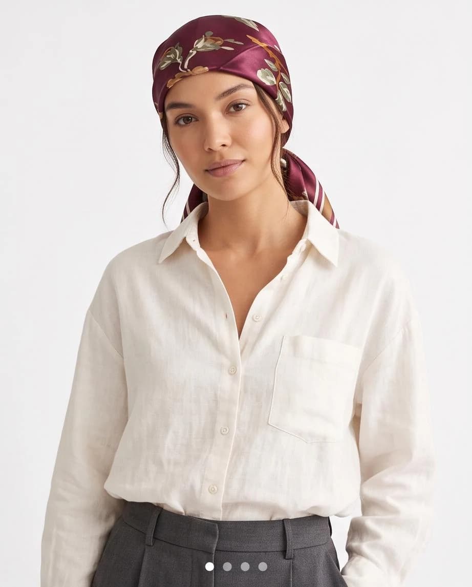 Burgundy Satin Head Scarf with Built-In Cotton Headband | Elegant Head Covering for Women | Comfortable for Hair Loss, Chemotherapy - image 4