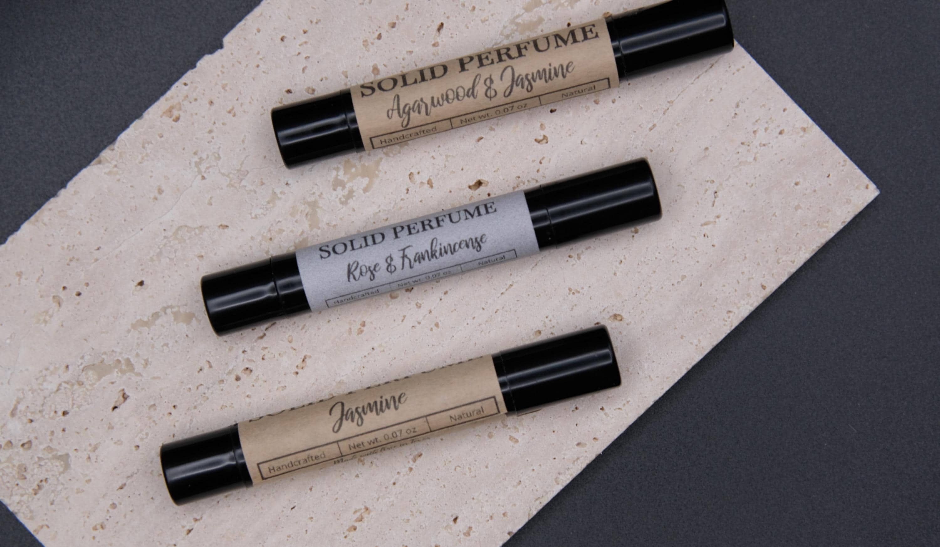 Floral Solid Perfume Stick | Rose & Frankincense, Jasmine, Agarwood | Natural, Halal, Vegan | Handcrafted | Travel friendly. 0.07 oz - image 4