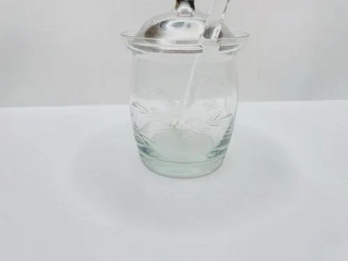 Vintage Cut Glass Condiment Jam Honey Jar w/ Sterling Silver Lid & Glass Spoon - image 5