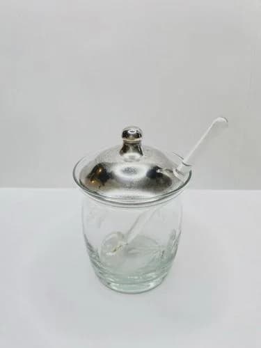 Vintage Cut Glass Condiment Jam Honey Jar w/ Sterling Silver Lid & Glass Spoon - image 3