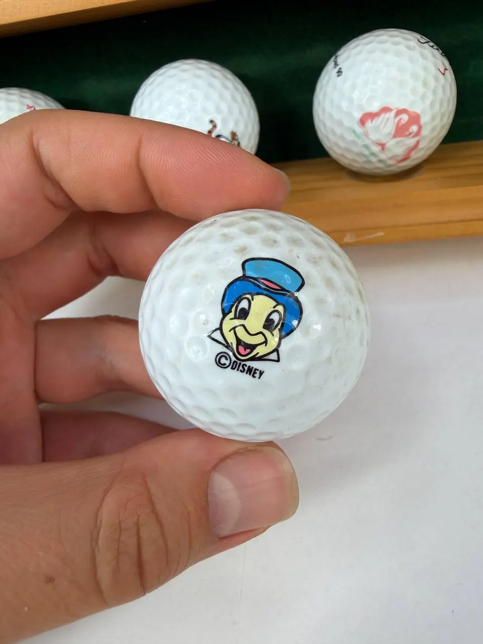 Vintage Disney Golf Balls Lot 16 Mickey Donald Tigger Genie Wooden Display Case - image 3