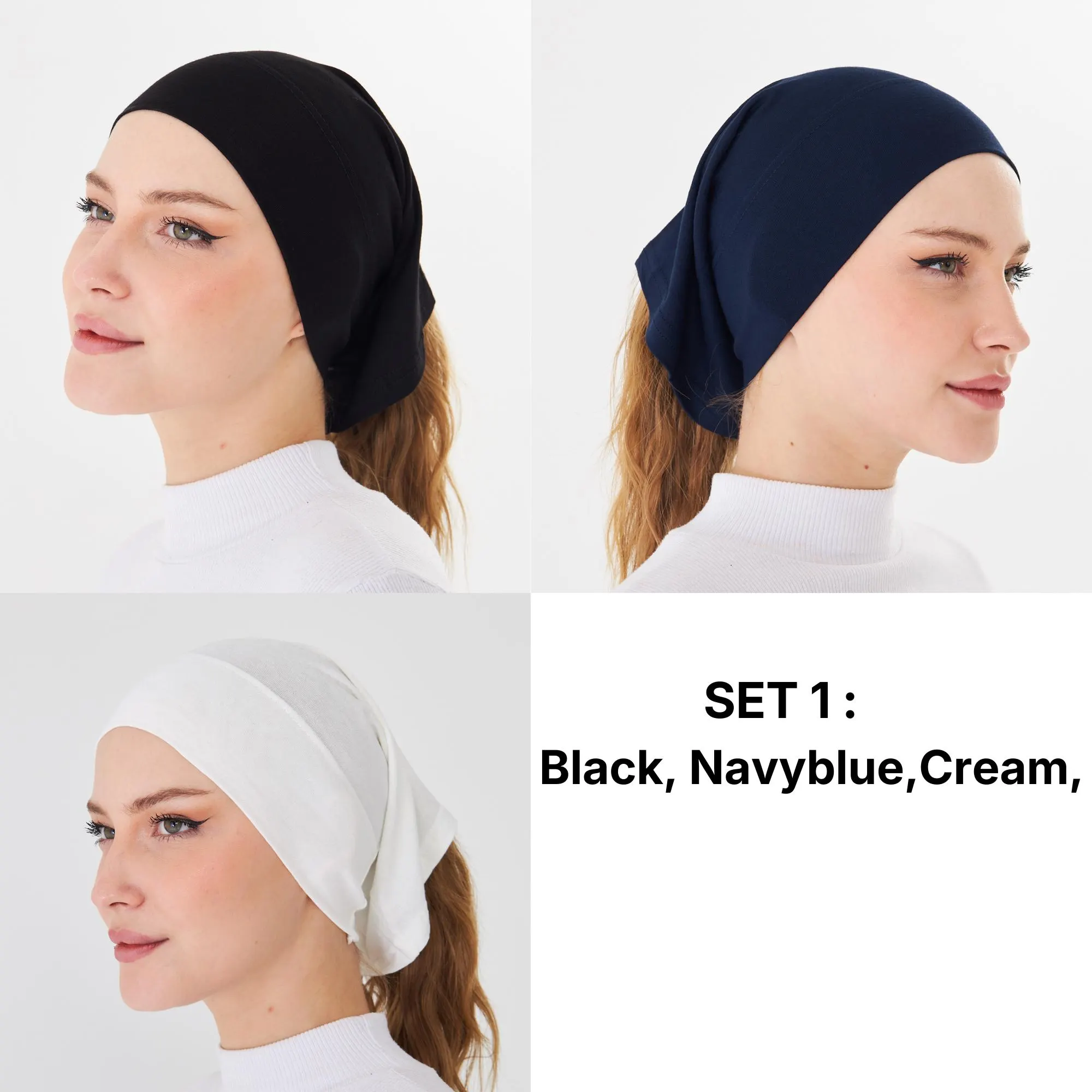 Set of 3 / 5 Premium Tube Bonnets, Multi-Color Jersey Tube Undercap Bundle, Breathable Open Ended Hijab Cap Set, Soft Stretch Inner Headwear - image 3