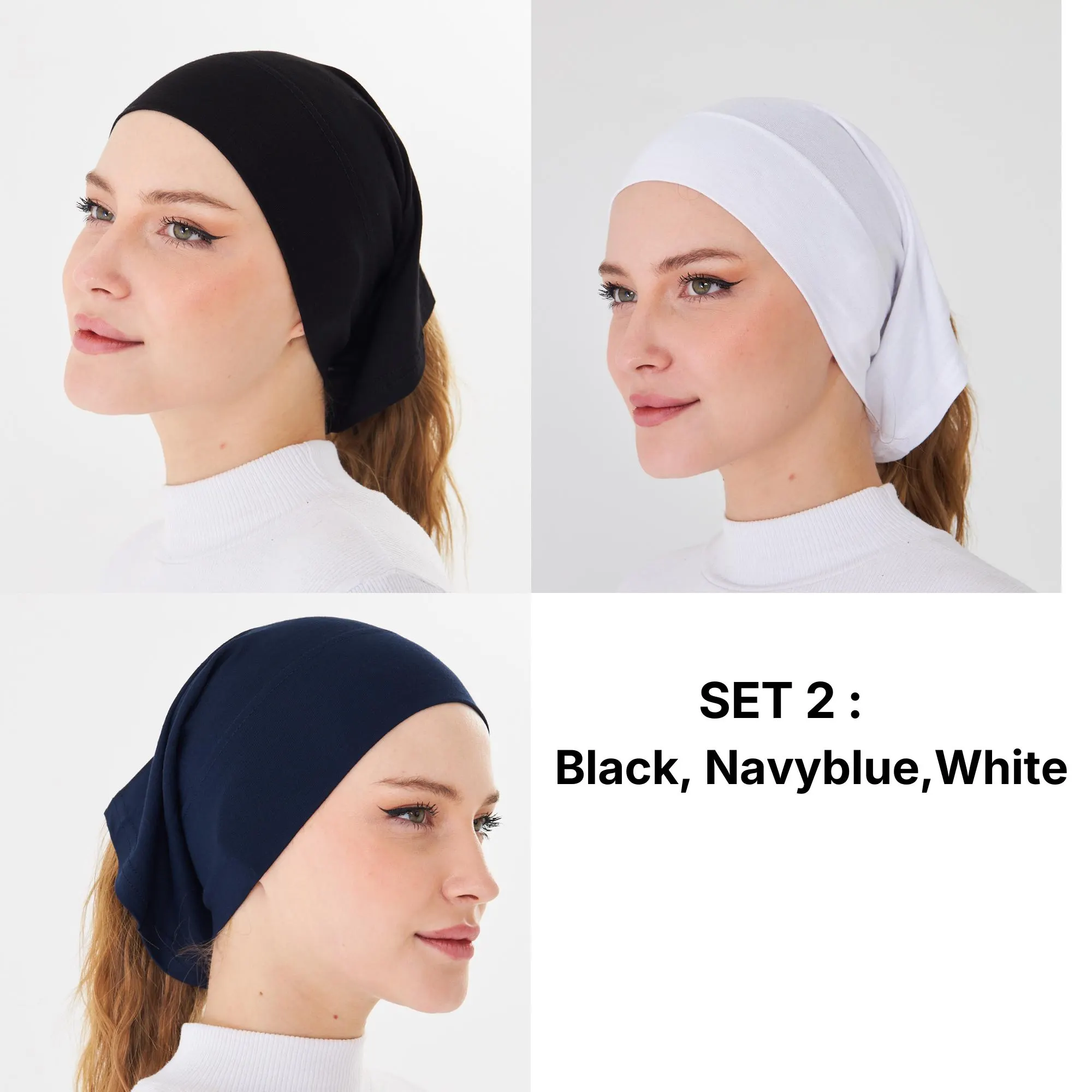 Set of 3 / 5 Premium Tube Bonnets, Multi-Color Jersey Tube Undercap Bundle, Breathable Open Ended Hijab Cap Set, Soft Stretch Inner Headwear - image 4