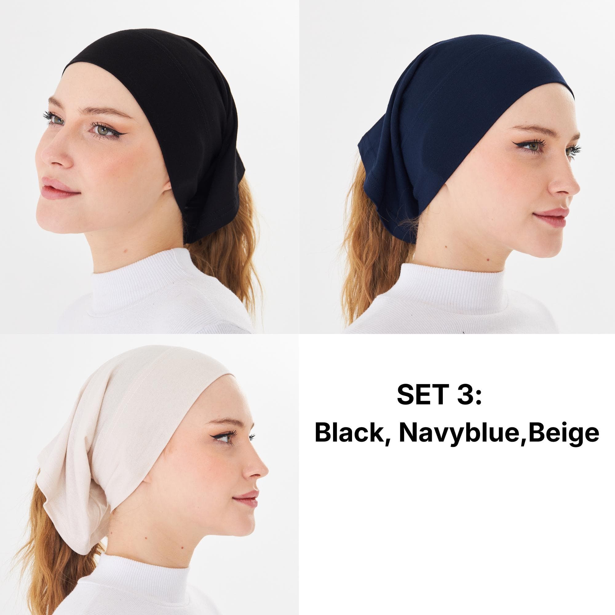 Set of 3 / 5 Premium Tube Bonnets, Multi-Color Jersey Tube Undercap Bundle, Breathable Open Ended Hijab Cap Set, Soft Stretch Inner Headwear - image 5