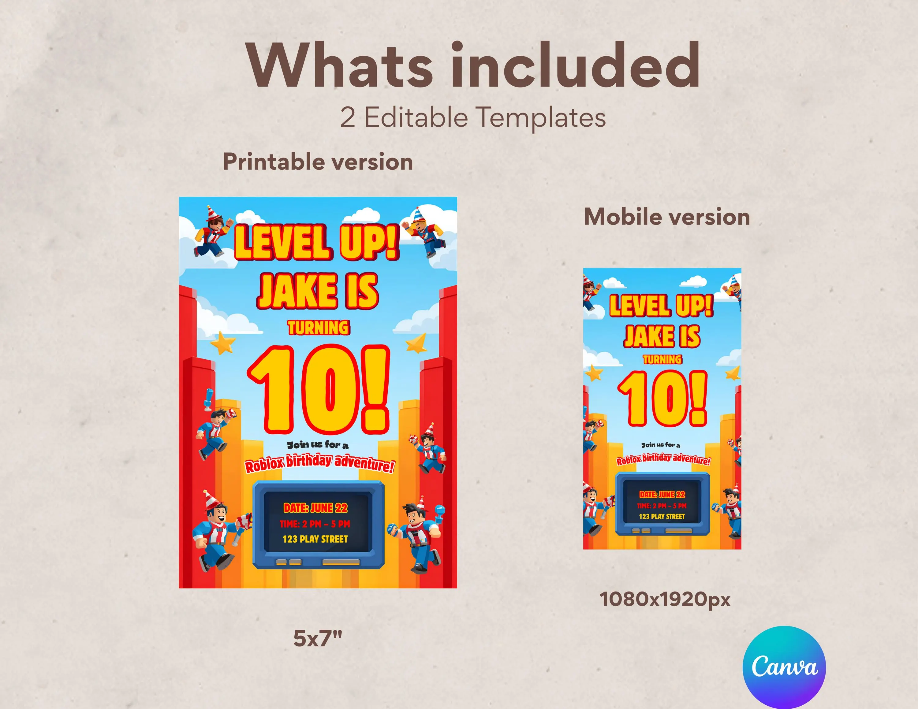 Roblox Birthday Invitation, Level Up Gamer Party Invite, Editable Canva (Digital Download) - image 4