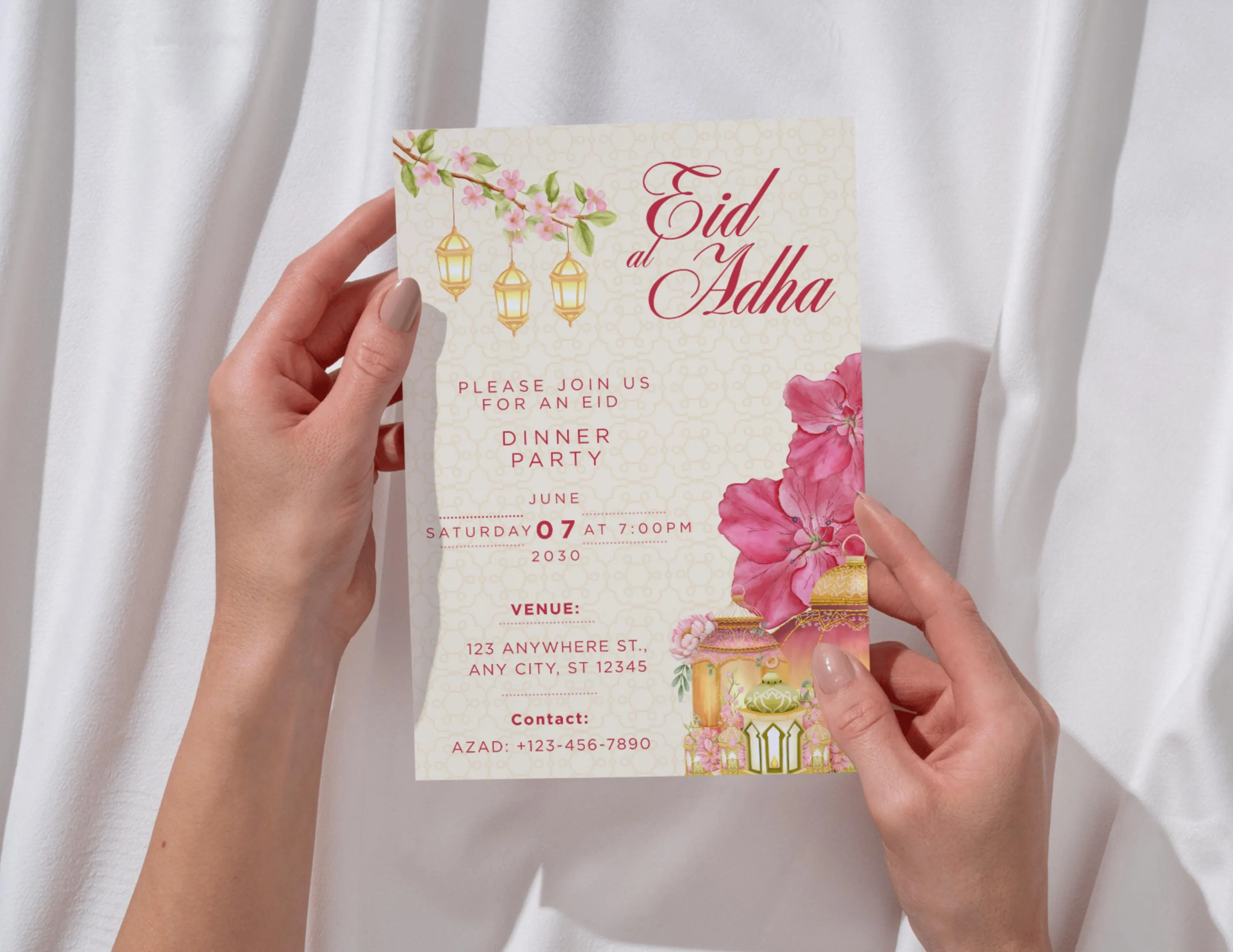 Floral Eid al Adha Dinner Party Invitation | Islamic Celebration Canva Template (Digital Download) - image 2