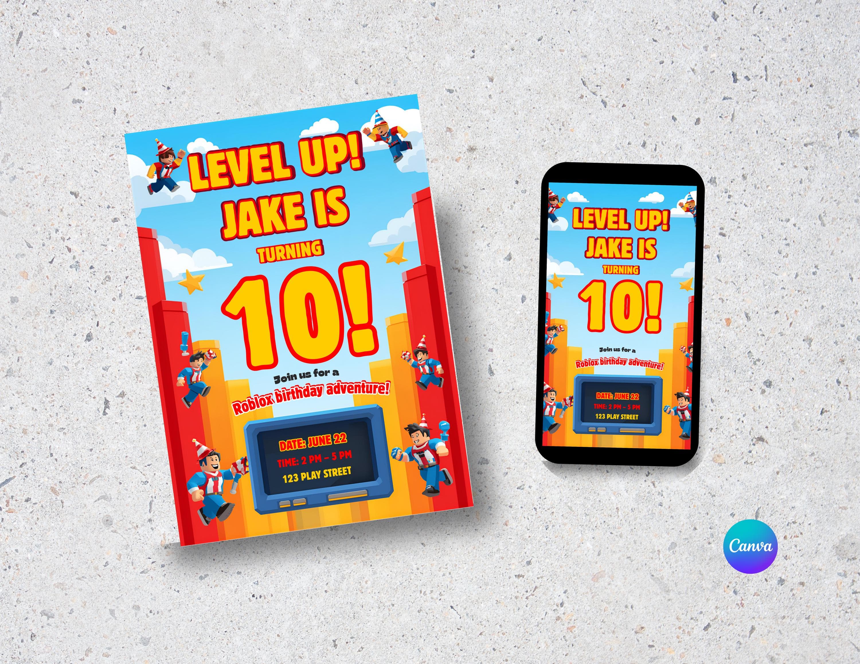 Roblox Birthday Invitation, Level Up Gamer Party Invite, Editable Canva (Digital Download) - image 2