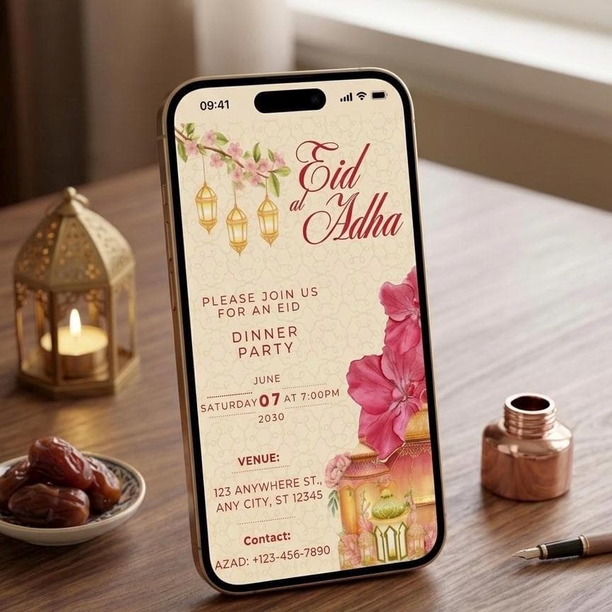Floral Eid al Adha Dinner Party Invitation | Islamic Celebration Canva Template (Digital Download) - image 4