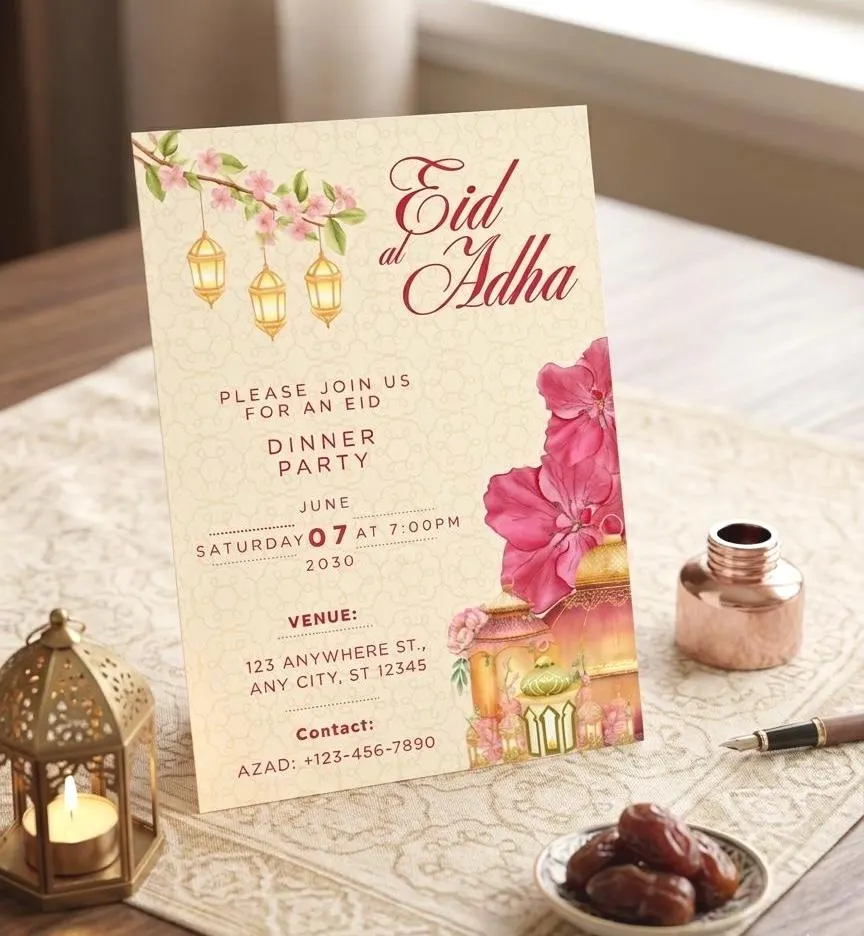 Floral Eid al Adha Dinner Party Invitation | Islamic Celebration Canva Template (Digital Download) - image 3