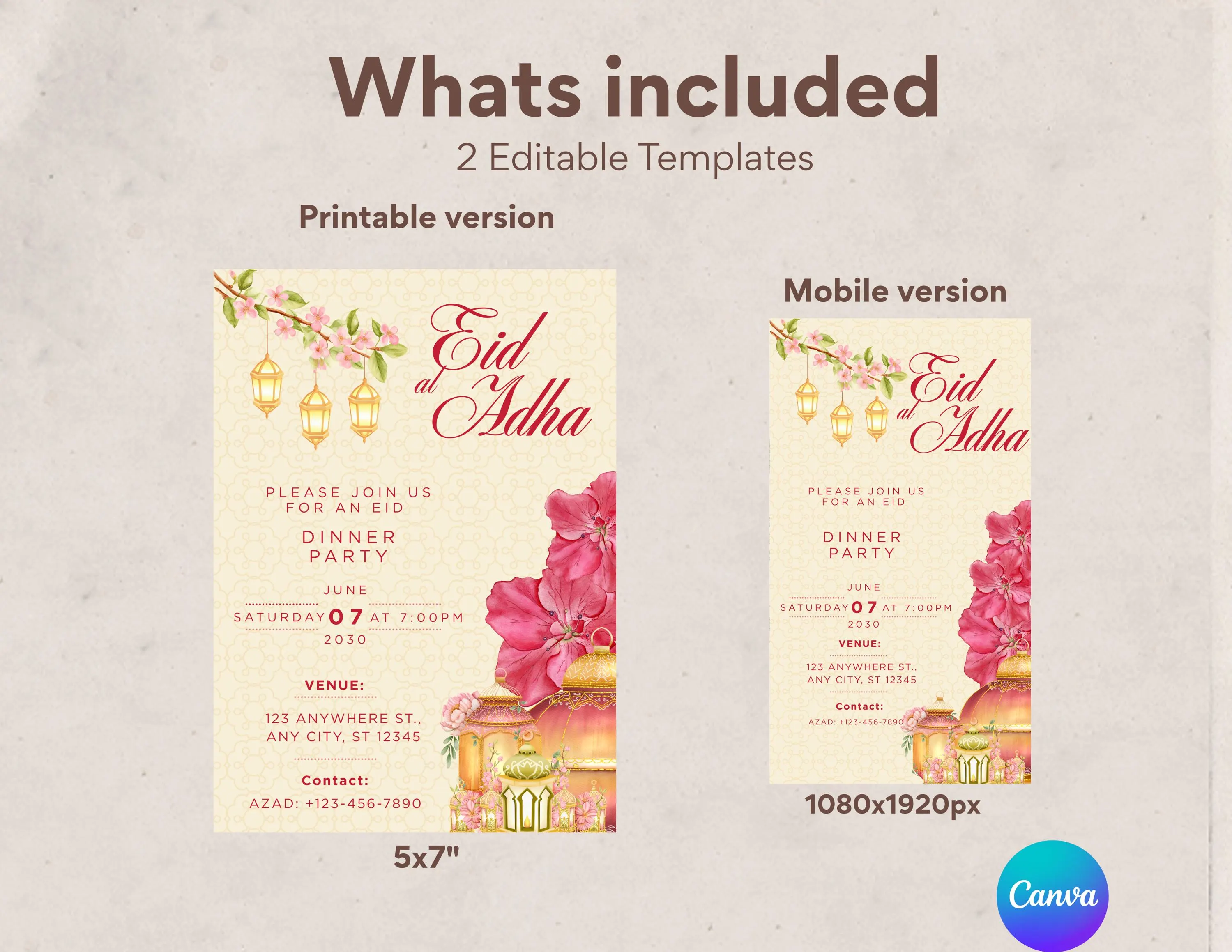 Floral Eid al Adha Dinner Party Invitation | Islamic Celebration Canva Template (Digital Download) - image 5