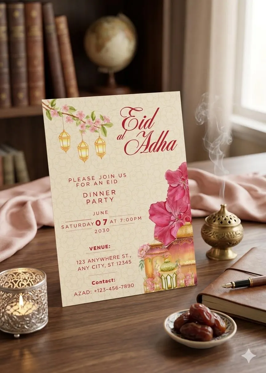 Floral Eid al Adha Dinner Party Invitation | Islamic Celebration Canva Template (Digital Download)