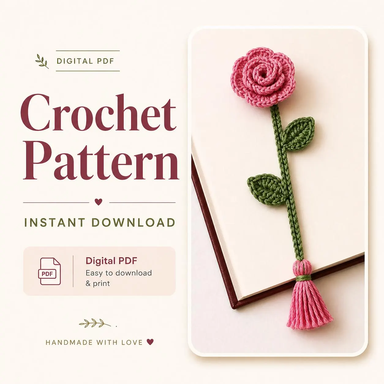 Crochet Flower Bookmark Pattern, PDF Instant Download, Easy Crochet Bookmark Tutorial, Floral Gift for Book Lovers - image 5