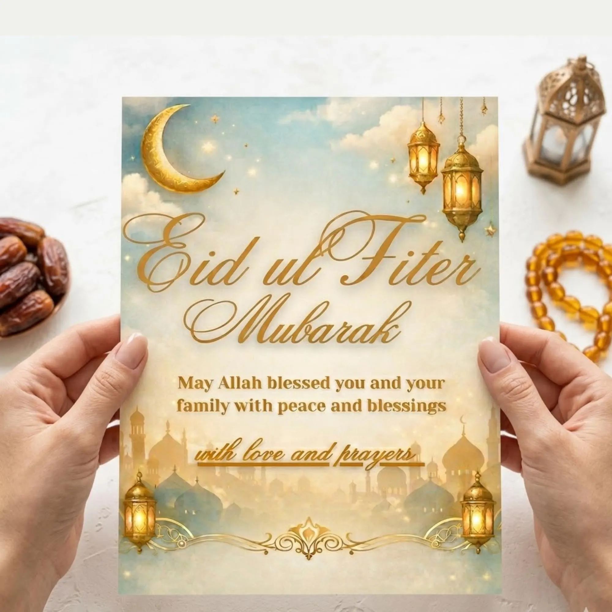 Eid Mubarak Card, Islamic Festival Greeting, Printable Wishes (Digital Download) - image 5