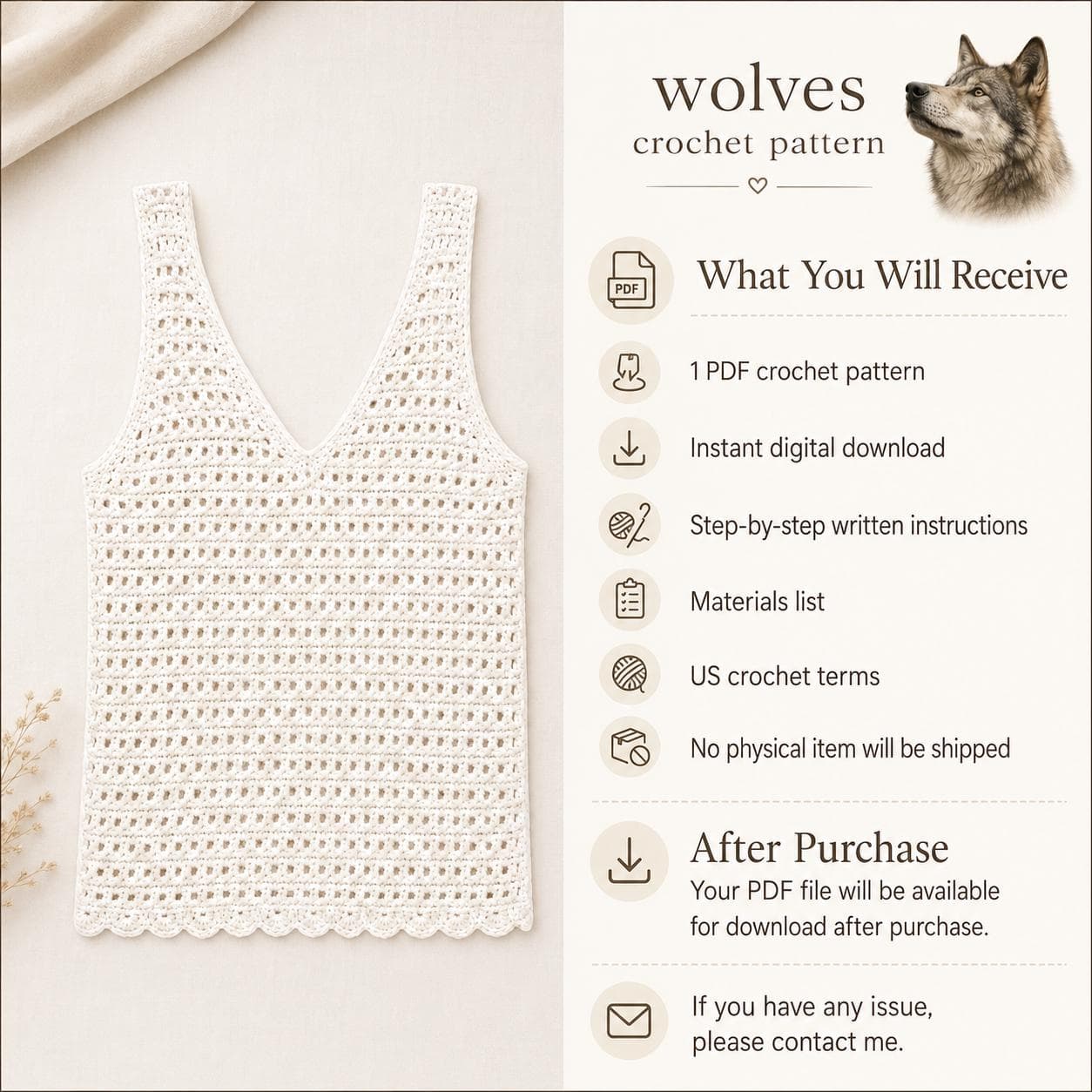 Crochet V-Neck Tank Top Pattern PDF, Beginner Summer Crochet Top, Women Crochet Tank Top, Easy Sleeveless Shirt Pattern,Instant Download - image 5