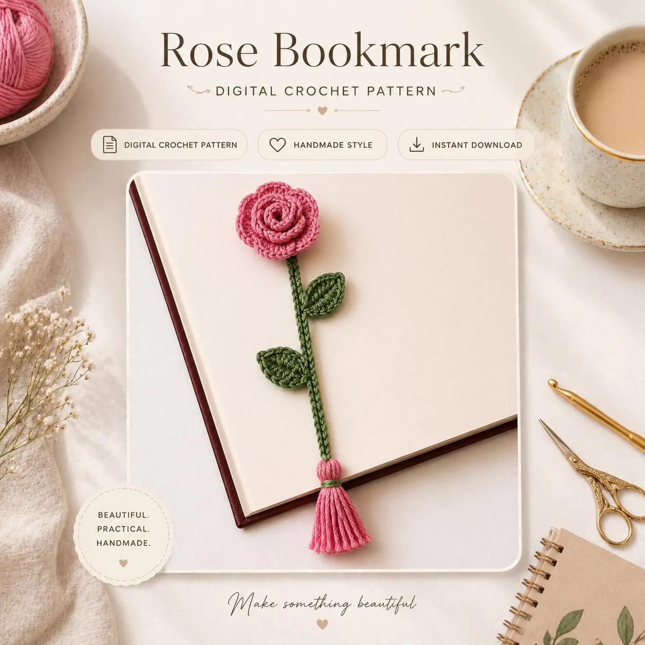 Crochet Flower Bookmark Pattern, PDF Instant Download, Easy Crochet Bookmark Tutorial, Floral Gift for Book Lovers - image 4
