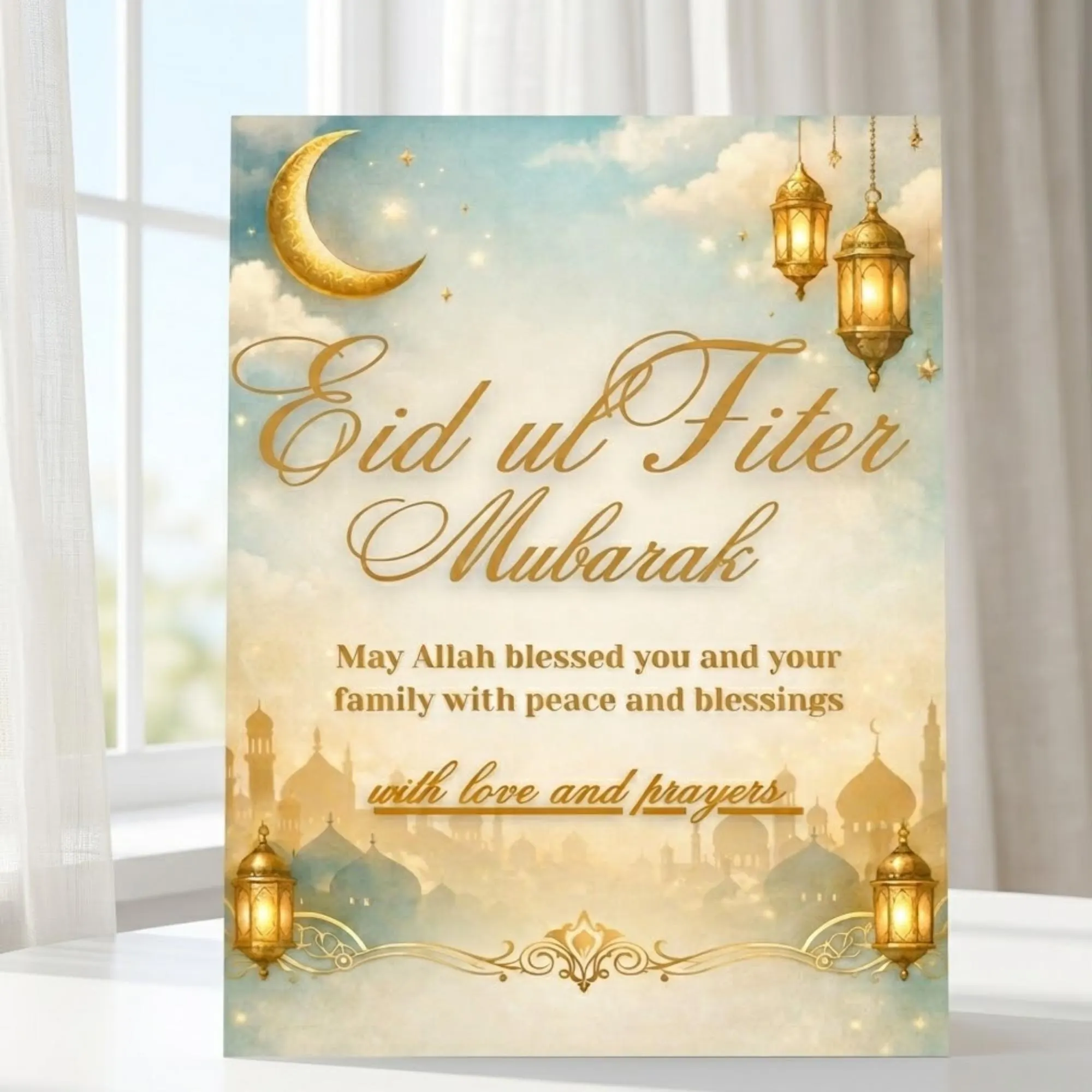 Eid Mubarak Card, Islamic Festival Greeting, Printable Wishes (Digital Download) - image 4