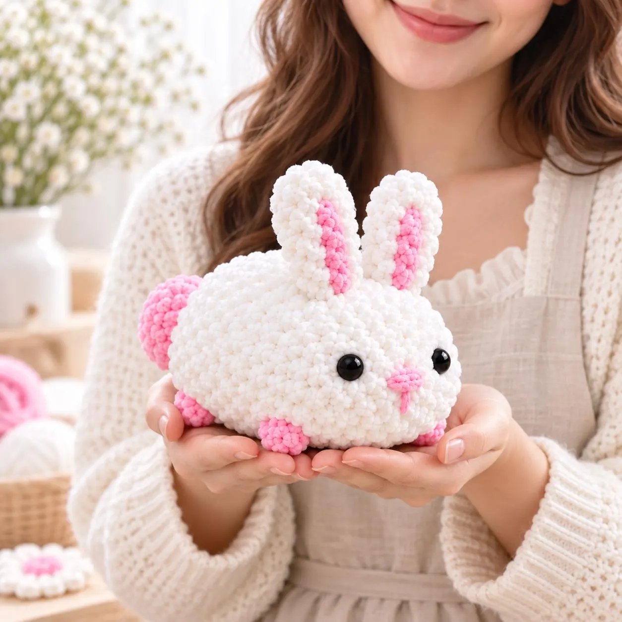 Loaf Bunny Crochet Pattern PDF | White & Pink Rabbit Amigurumi Plushie | Beginner Friendly Chenille Toy with Step by Step Visual Guide - image 3
